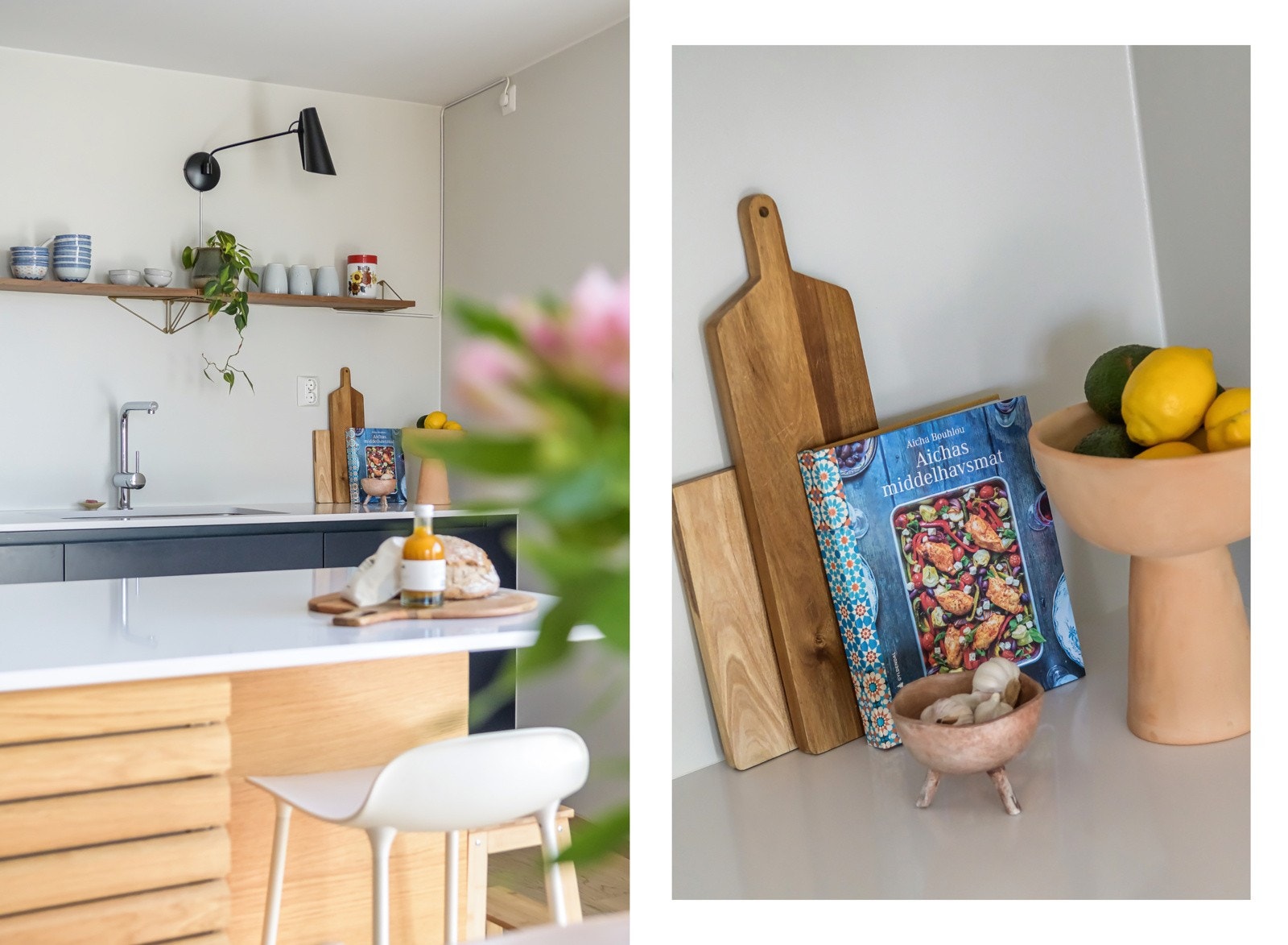 Kjøkken/stue er malt i fargen Tidløs. Galleribilde