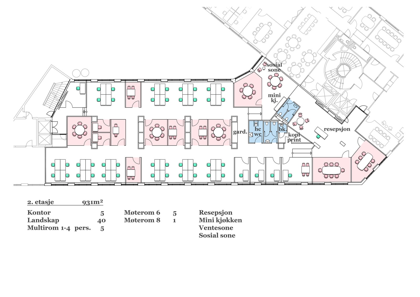 Åpent kontorlandskap, forslag 931 kvm BTA Galleribilde