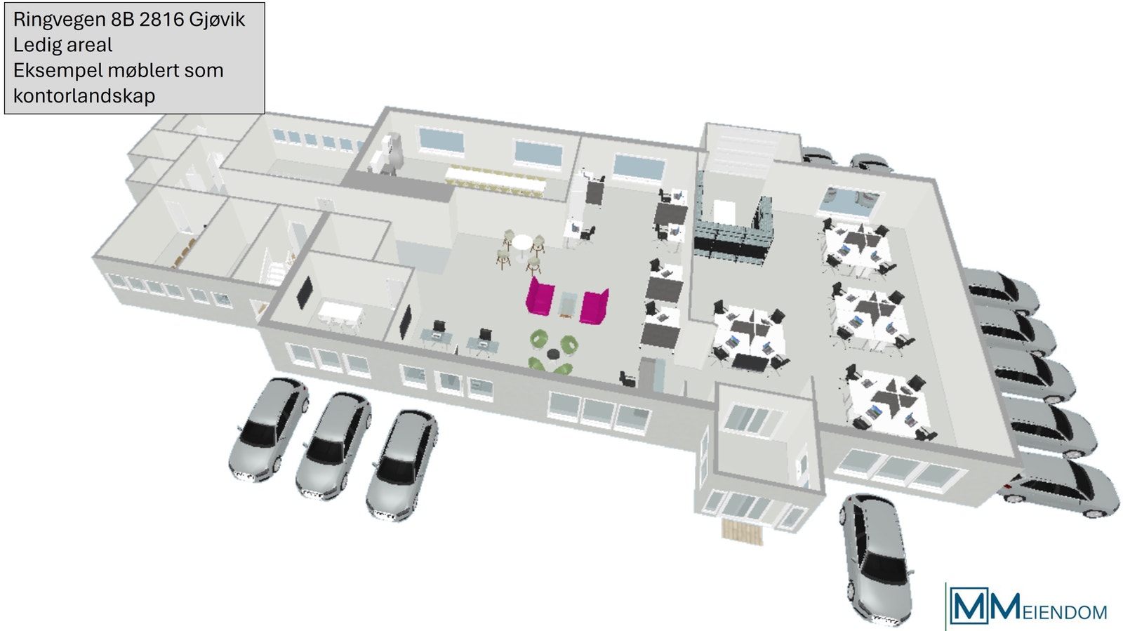 Eksempel på mulig bruk av arealene til kontor og kontorlandskap 3D Galleribilde