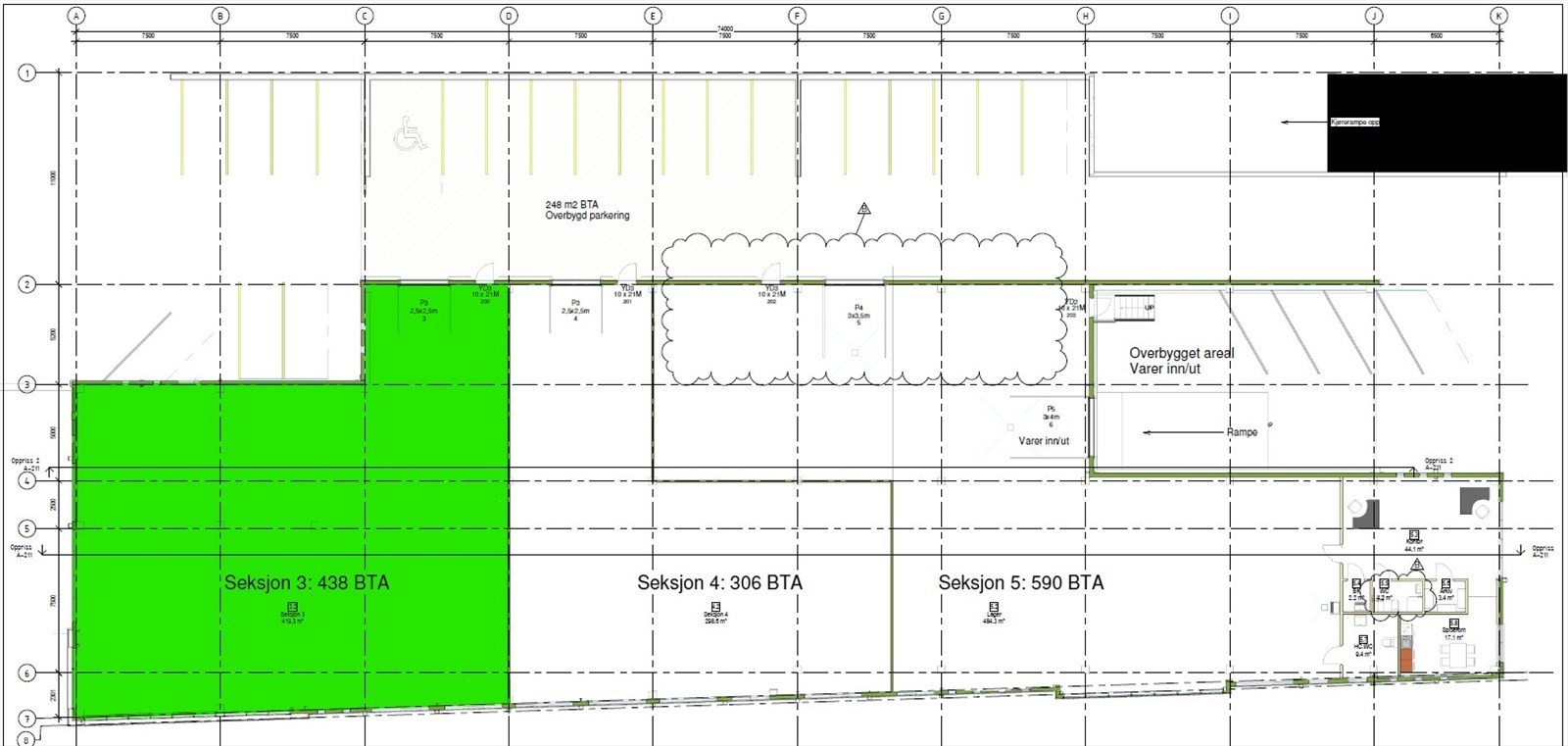 Plantegning 2. etg. BTA 438 m².