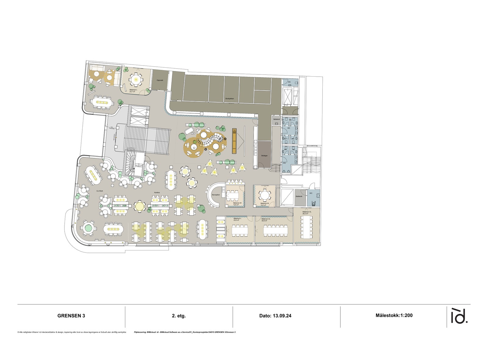 2 etasje skal fungere som en samlingspunkt for de ansatte og besøkende med gode fasilteter og nye soner. Det legges vekt på høy materialkvalitet Galleribilde
