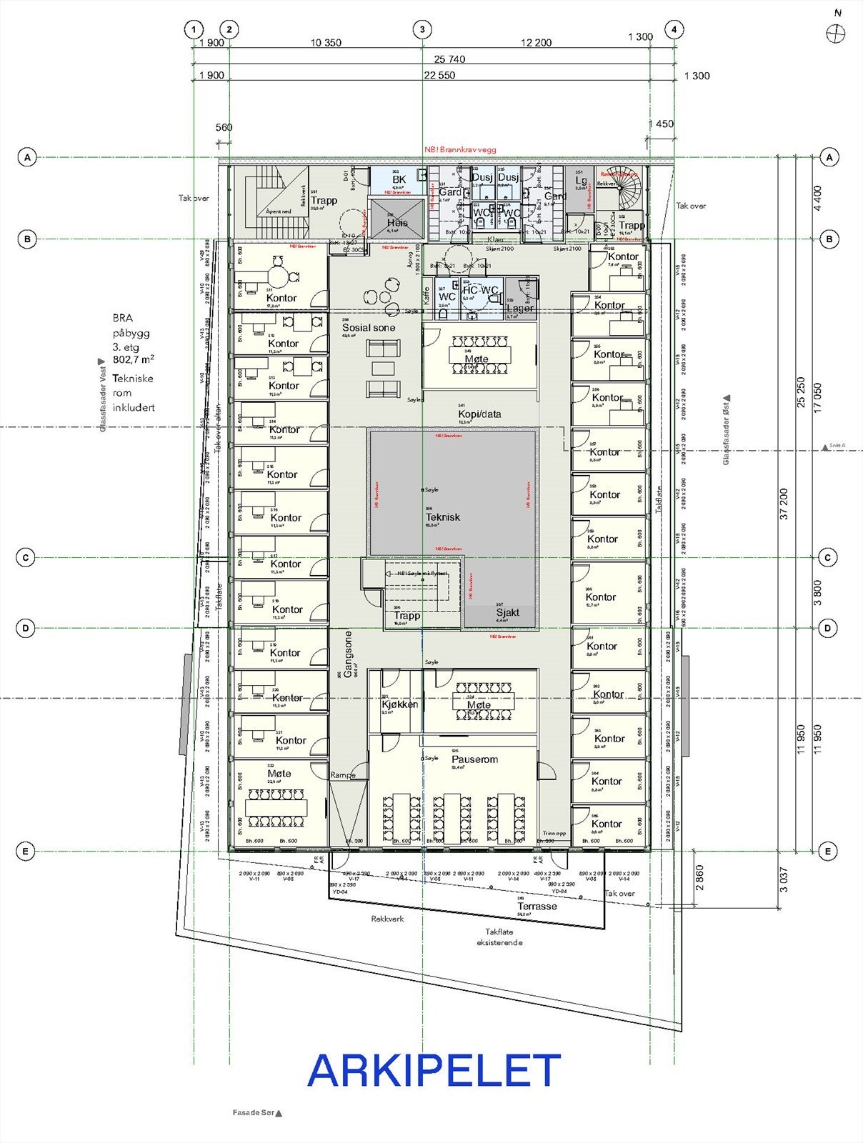 Forslag til kontorinndeling. Kan tilpasses. Galleribilde