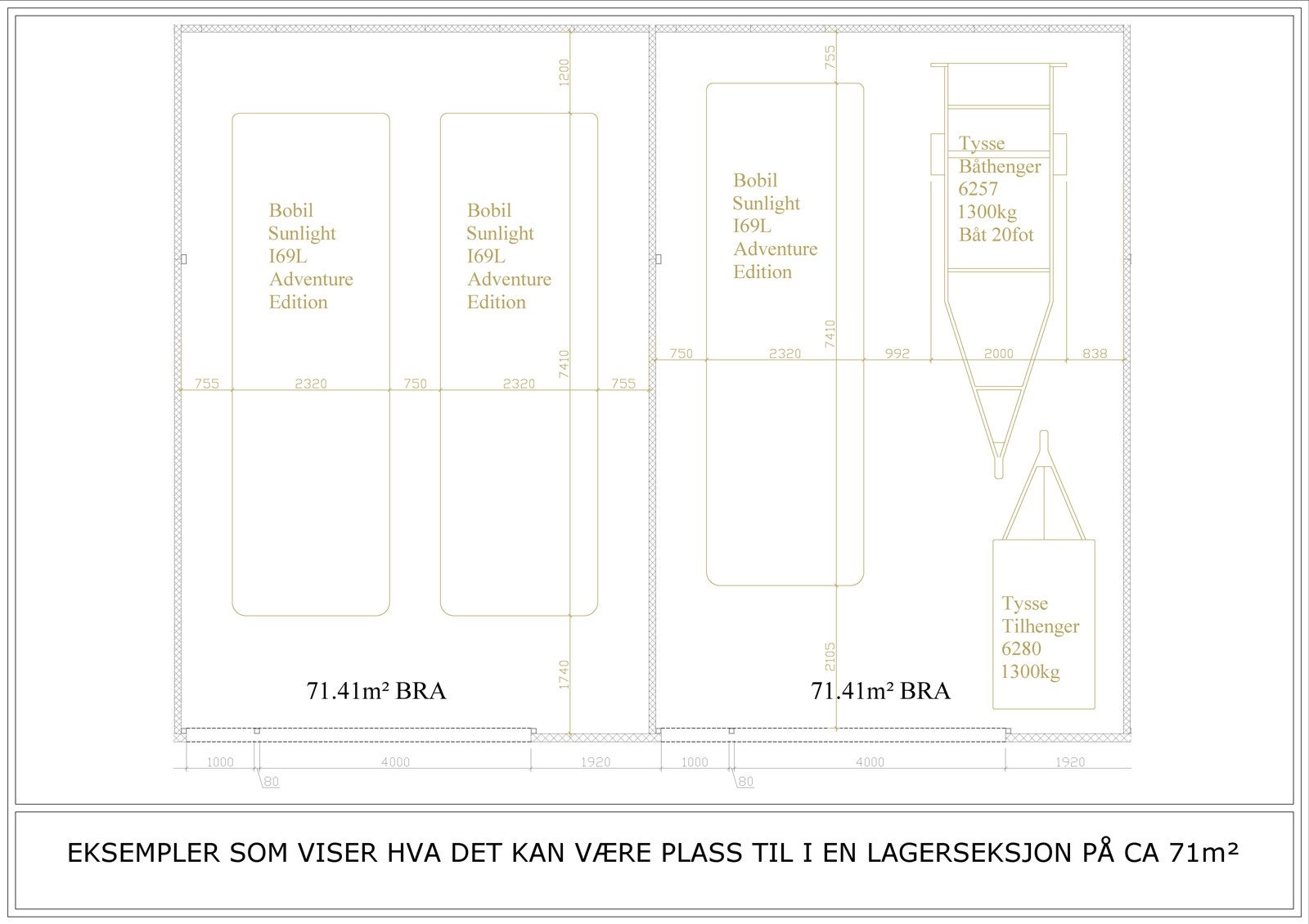 Illustasjon over hva det er plass til i en seksjon på 71m²_2 Galleribilde