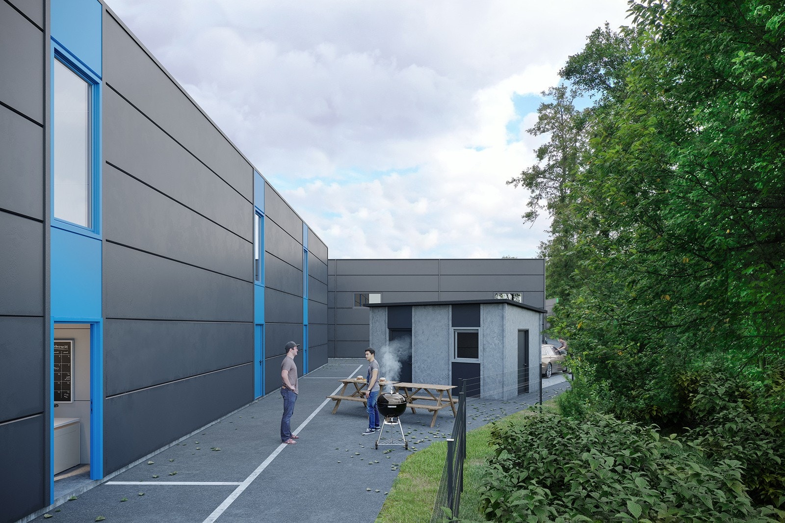 Det blir bygd et servicehus med eget wc og kjøkkenrom. Strøm- og vannuttak på baksiden til høytrykkspyler. Galleribilde