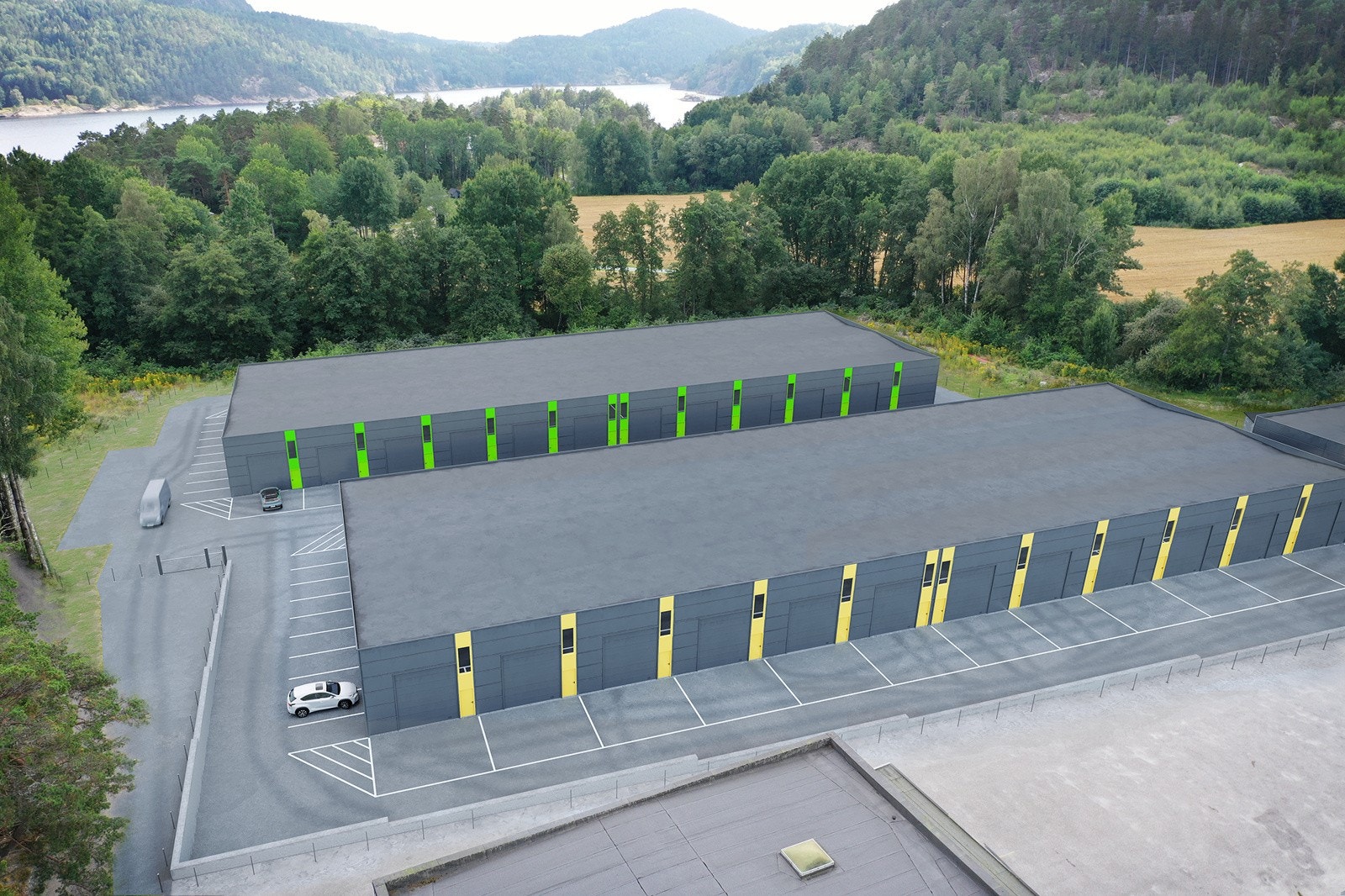 Området vil bli inngjerdet og ha elektrisk kjøreport. Galleribilde