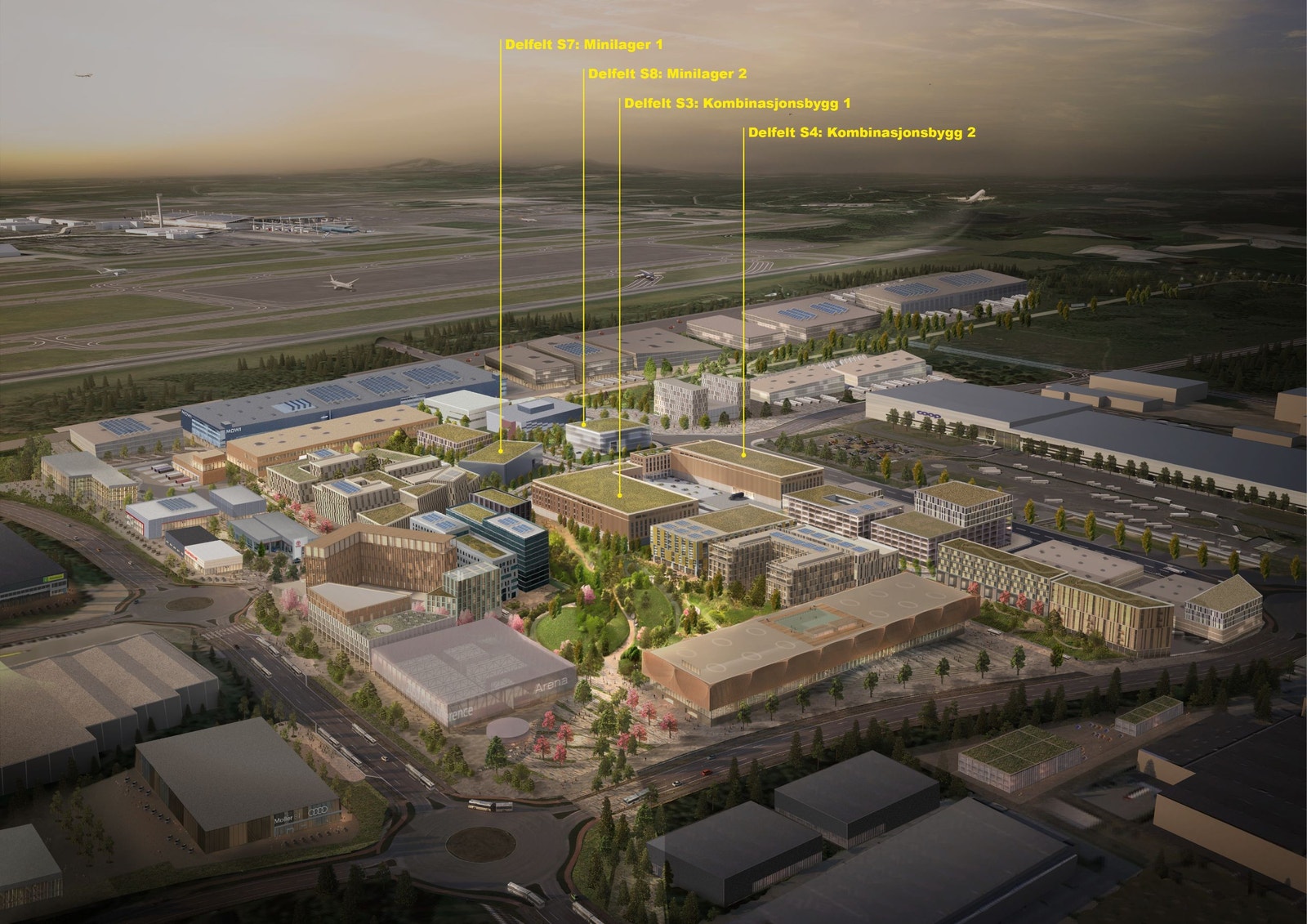 OAC: De prosjekterte byggene sammen med eksisterende bygg og andre planer Galleribilde