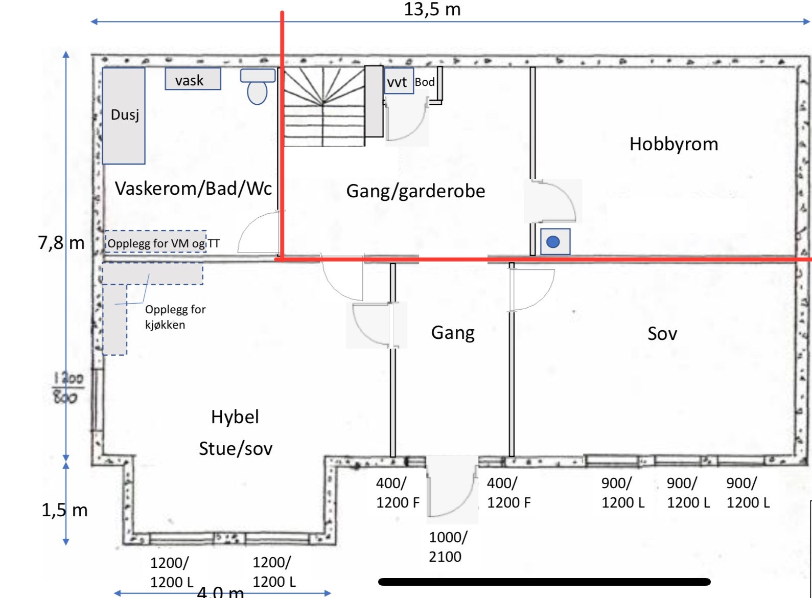 Leiligheten er det som er markert under den røde linjen Galleribilde