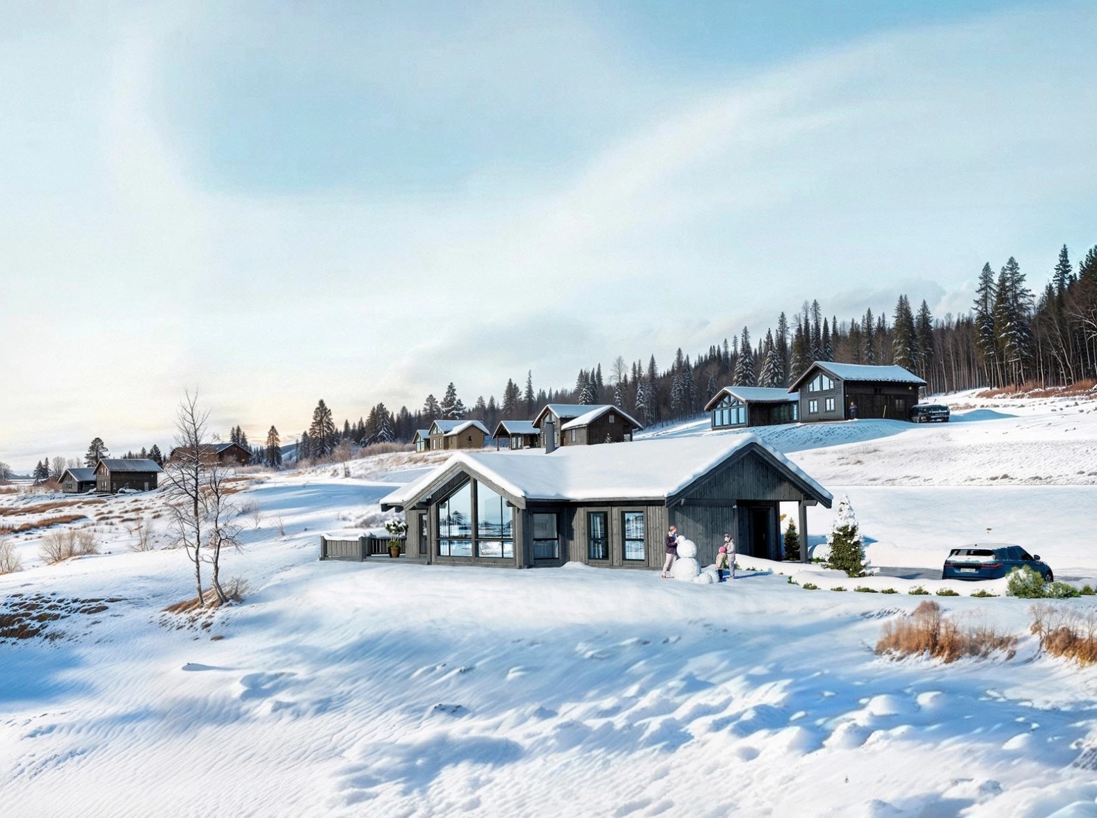 Hytta visualisert inn på tomta Galleribilde