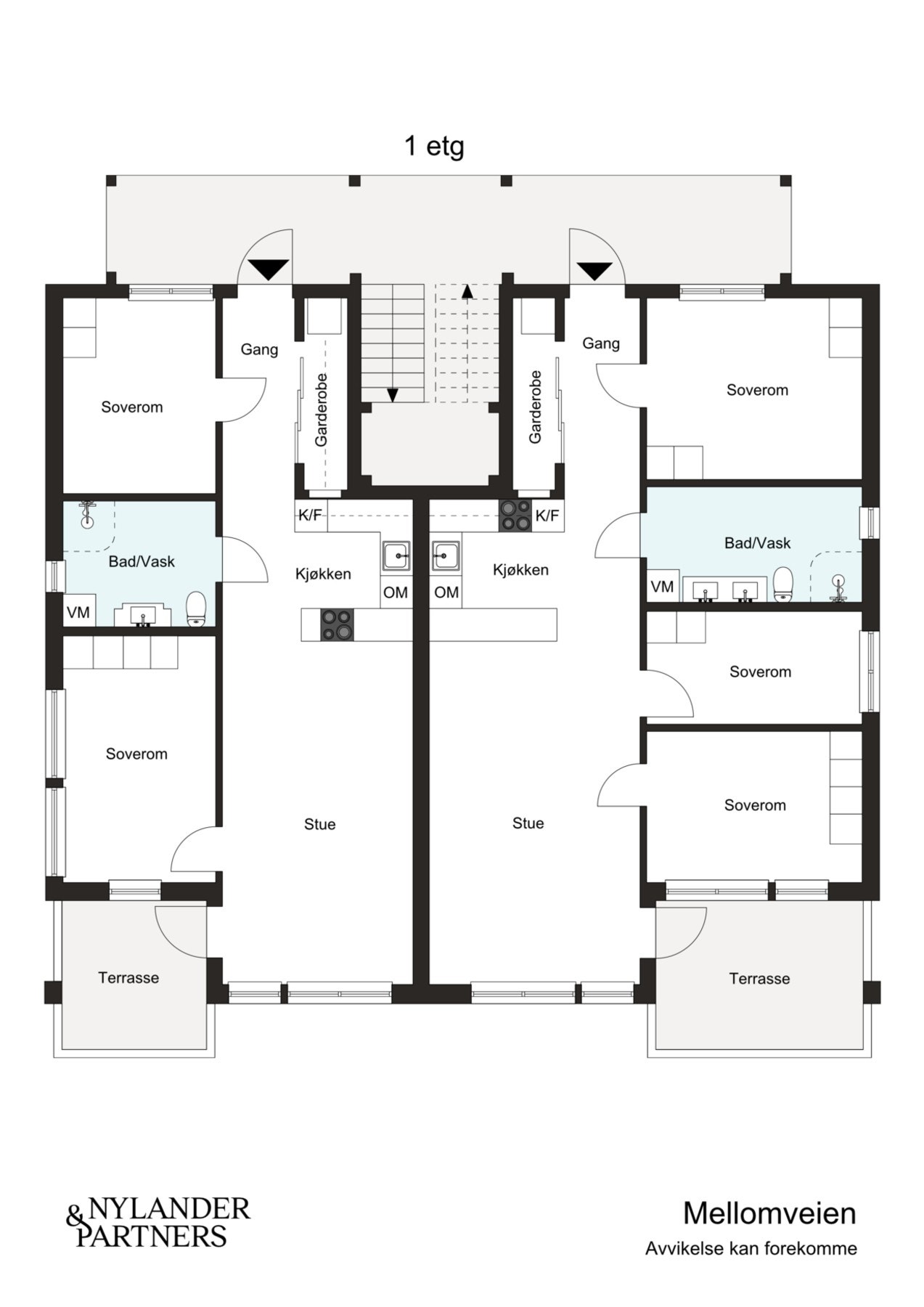 Plantegning for begge leilighetene i 1. etasje. Galleribilde