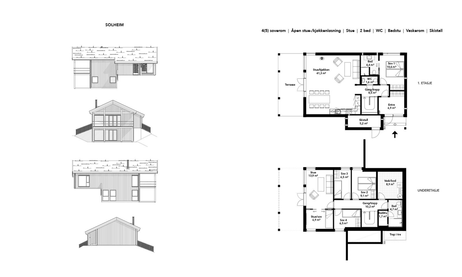Plantegning hyttemodell Solheim, bygges på tomt 1. Galleribilde