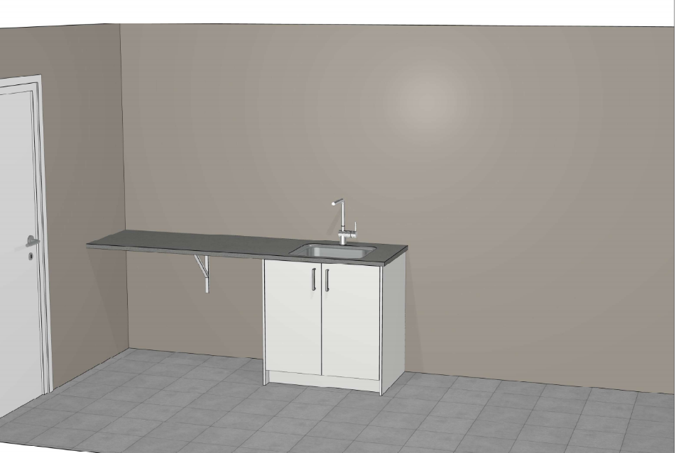 Tilvalgstegning for vaskerom - leveres med 30x30 cm lys grå flis, samt er det betalt for strømopplegg til elbillader på yttervegg Galleribilde