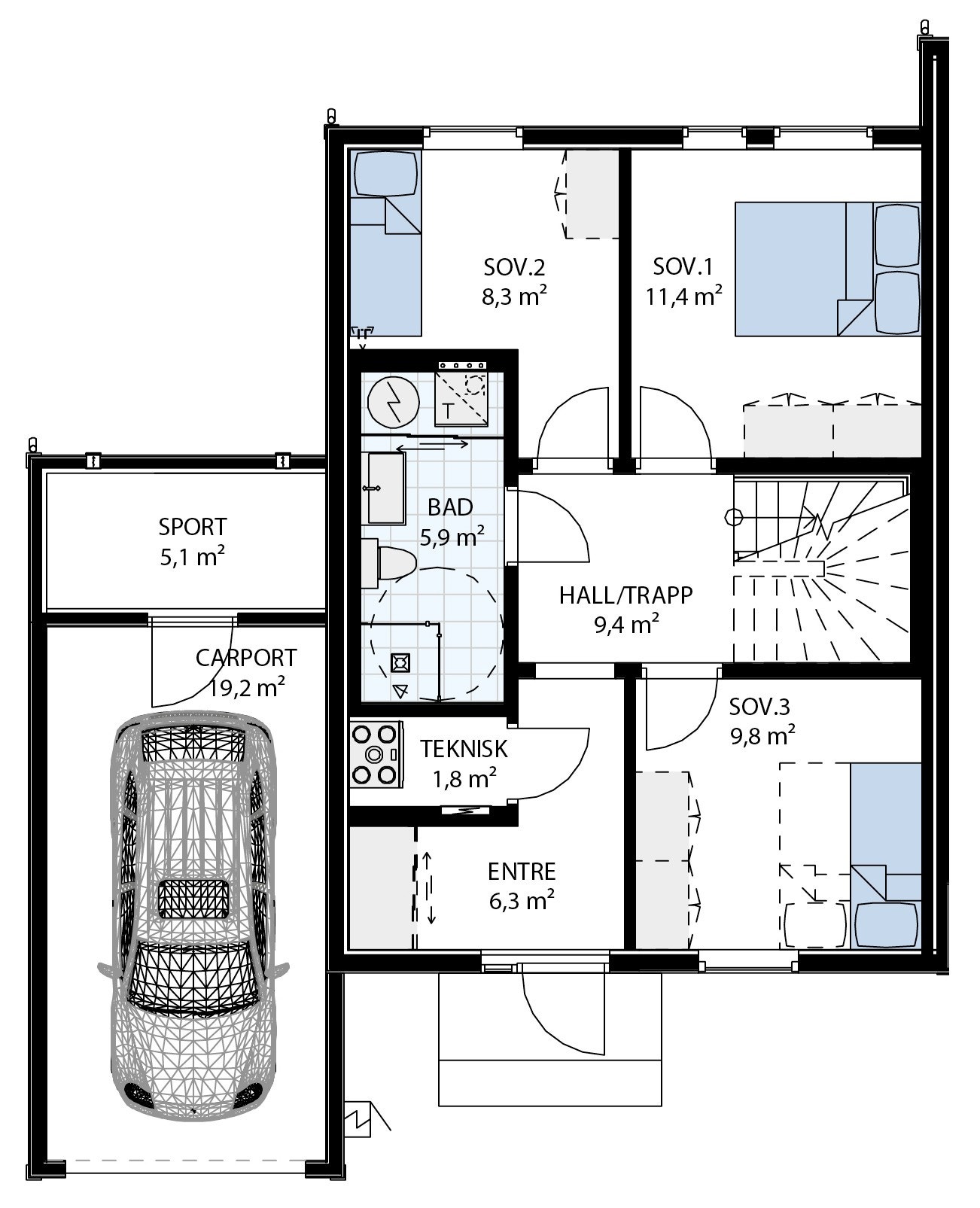 Plantegning 1. etg. hus 33 Galleribilde