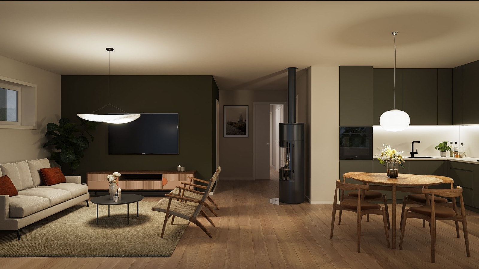 8M Stue / kjøkken fra 81 kvm leiligheten Galleribilde