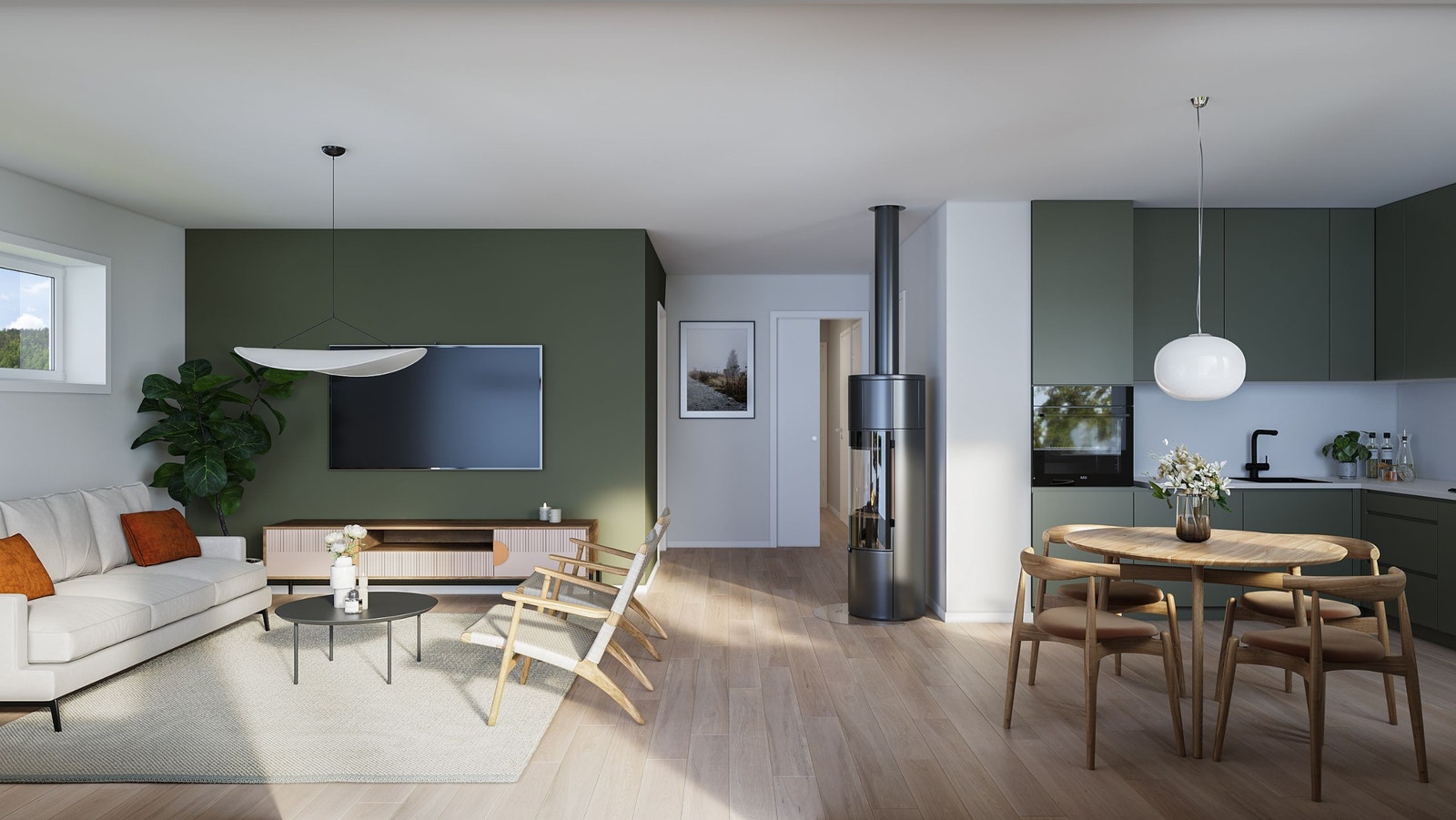 8M Lys stue med mulighet for peisovn 81 kvm leilighet Galleribilde