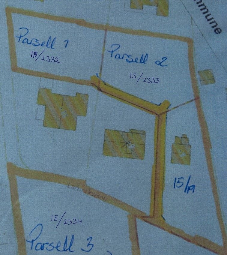 Tegning med vei inn til tomten Galleribilde