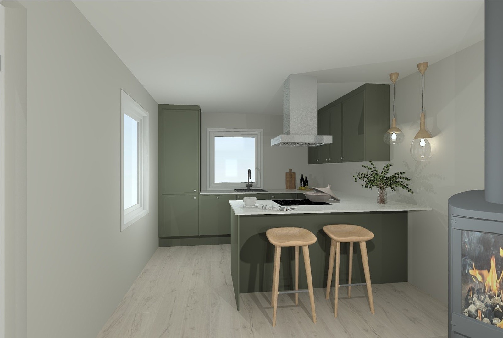 Illustrasjon av kjøkken fra JKE. illustrasjoner og kan avvike fra tekniske tegninger og byggebeskrivelser. Galleribilde