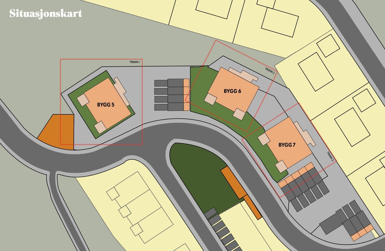 Første byggetrinn gjelder for bygg 5, markert til venstre Galleribilde