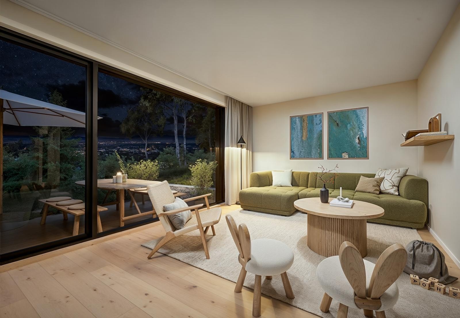 Stuer og markterrasser er skjermet for innsyn, slik at ro og privatliv ivaretas. I husene er det åpen stue med vekt på sosialt samvær og brukervennlighet. Galleribilde