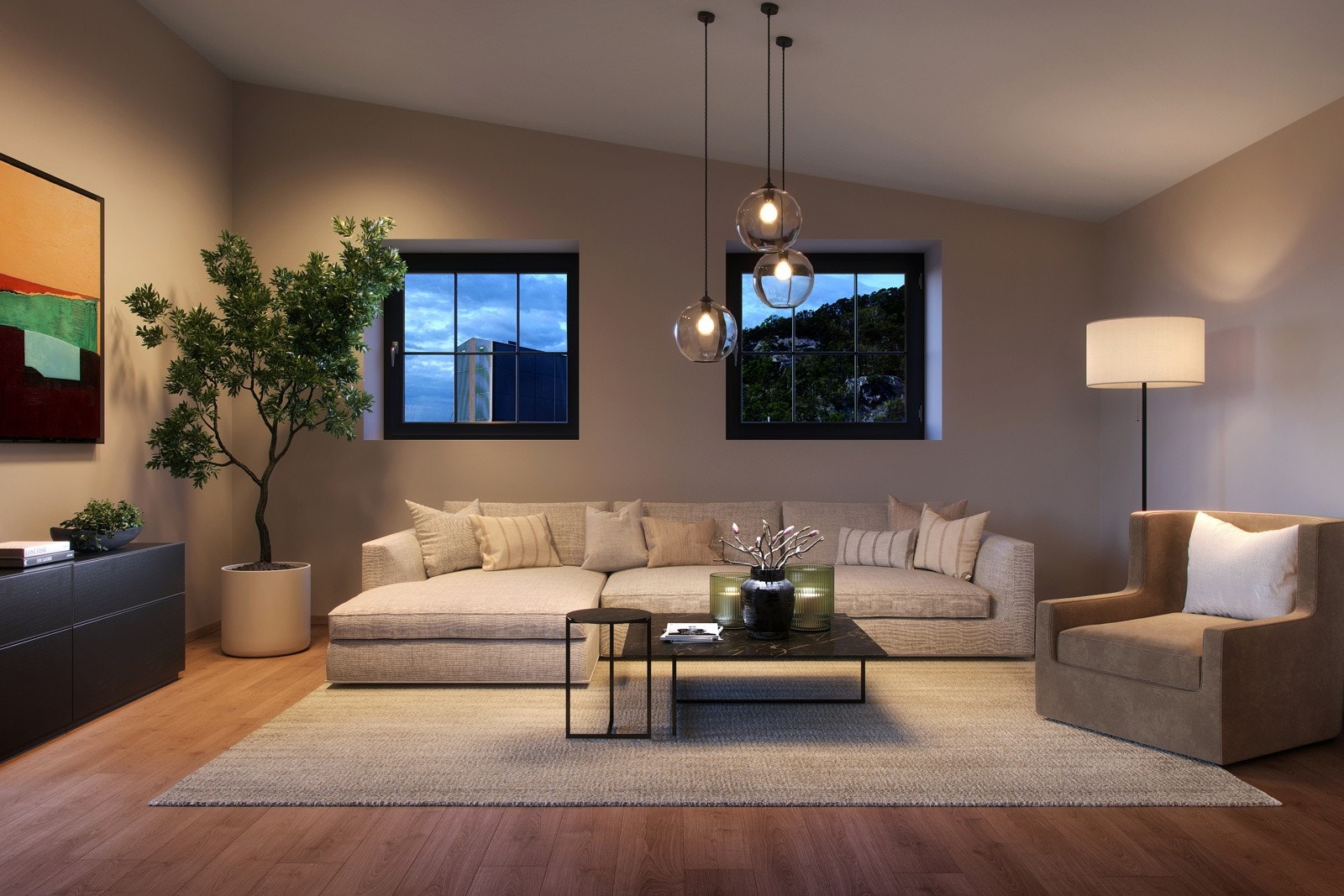 Bygget går over tre etasjer, hvor man i første etasje vil ha parkering i carport, samt tilhørende sportsboder til leilighetene. Galleribilde