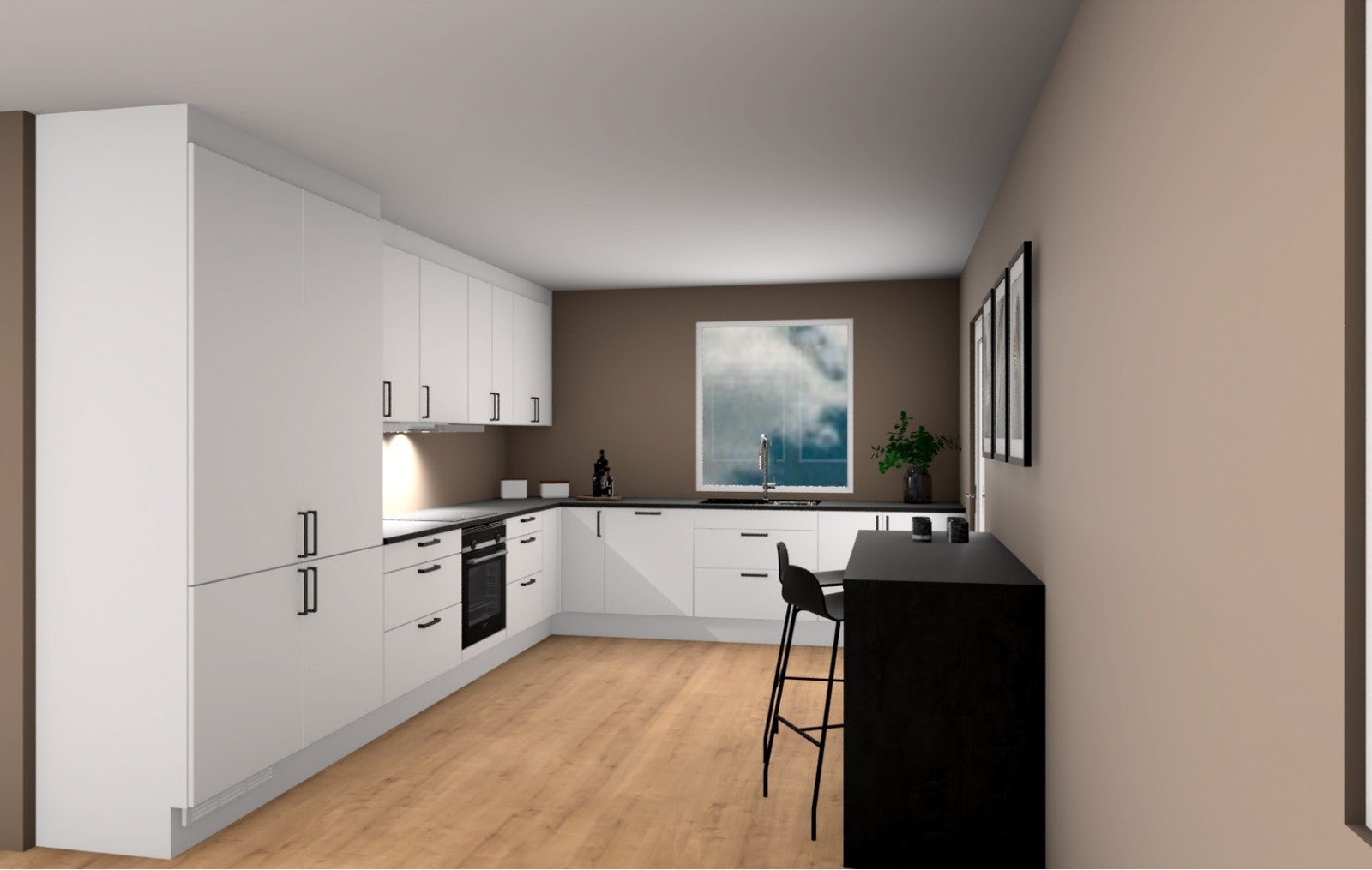 Illustrasjon av kjøkken fra HTH. Illustrasjoner og kan avvike fra tekniske tegninger og byggebeskrivelser. Galleribilde