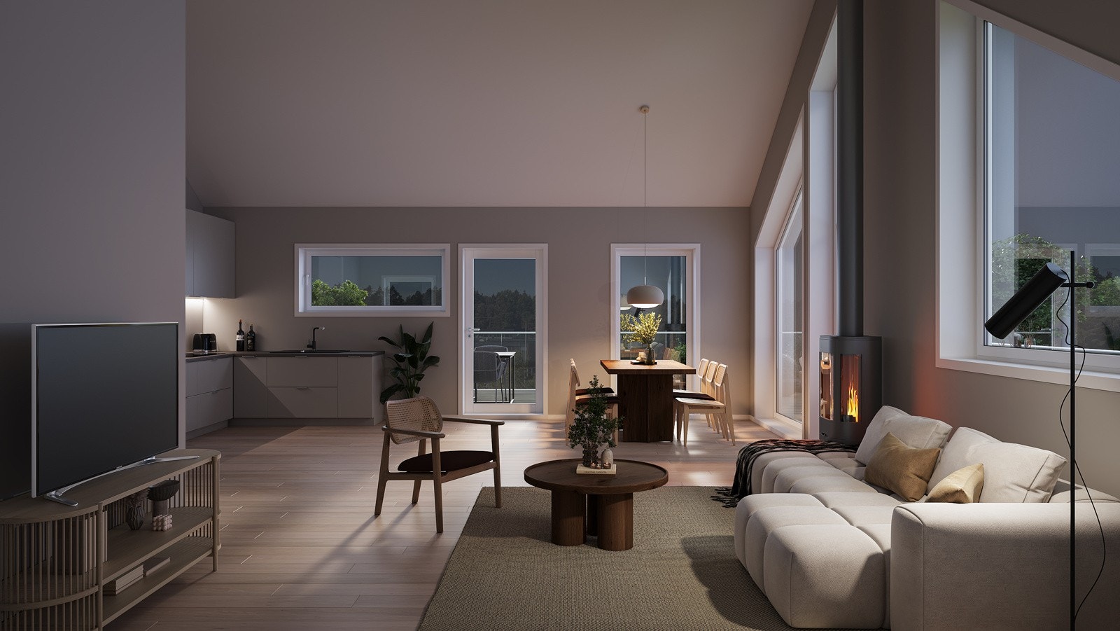 Stue i 1. etg. om kvelden. (Illustrasjonsbilde) Galleribilde