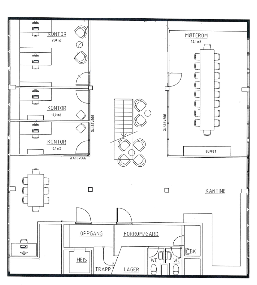 Plantegning 1. kontoretasje Galleribilde