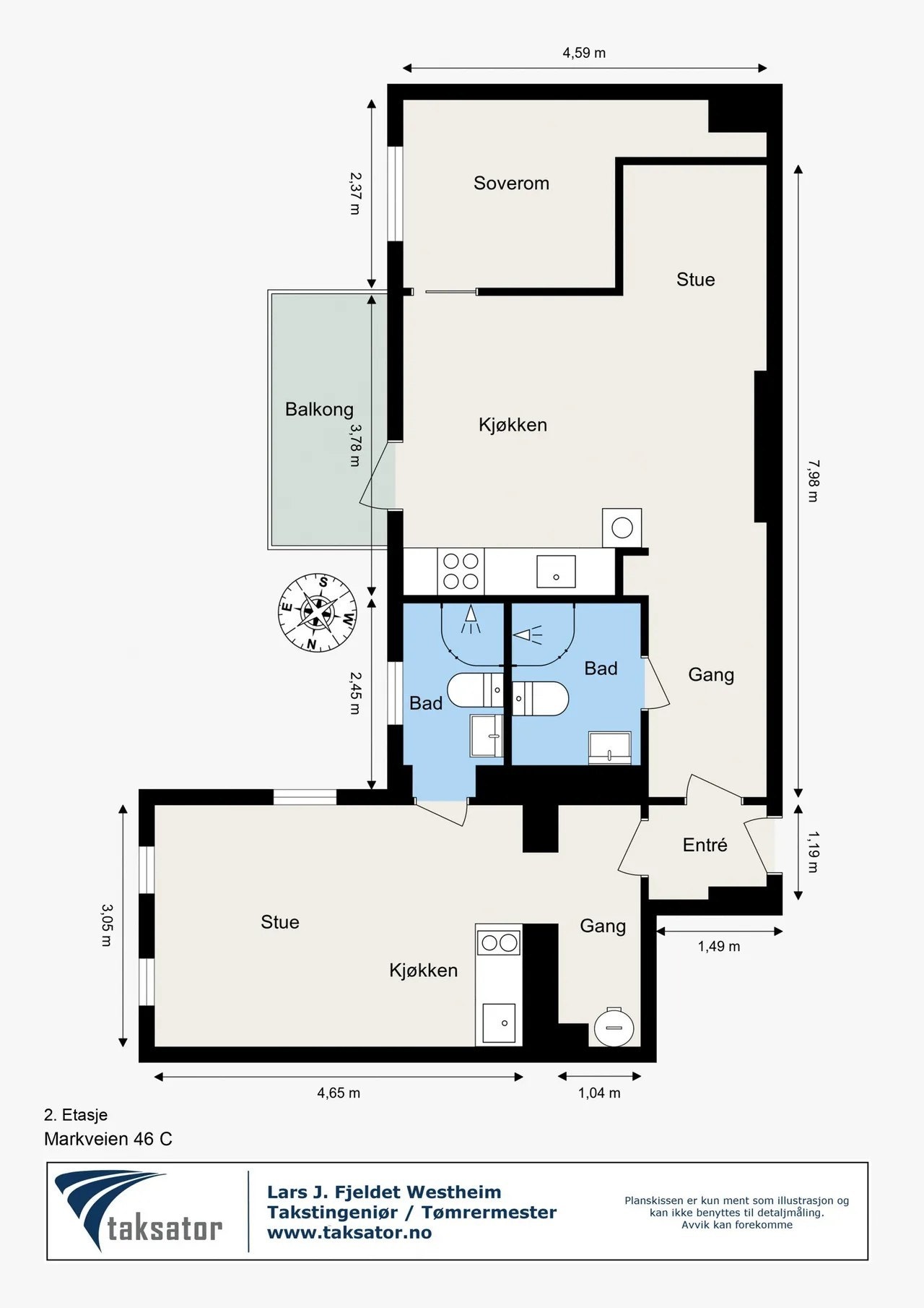 Plantegning med mål. Hybel og hoveddel er adskilte med to ytterdører og er selvstendige. Egen calling og egen postkasse. Obs mål kan avvike. Galleribilde