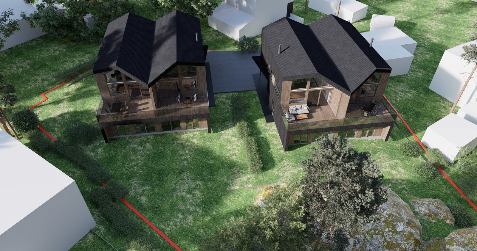 Lystadveien 10 består av 2 stk tomannsboliger tegnet av Vårdal Arkitekter. Boligene oppføres med 2 etasjer + hems fullt innredet. Boligene leveres med integrert carport samt biloppstillingsplass til hver bolig. Galleribilde