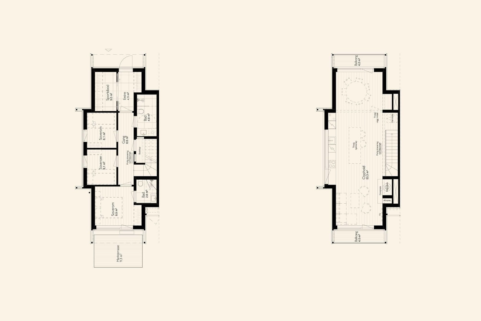 Planløsning chalet type 1 (110 kvm). Galleribilde