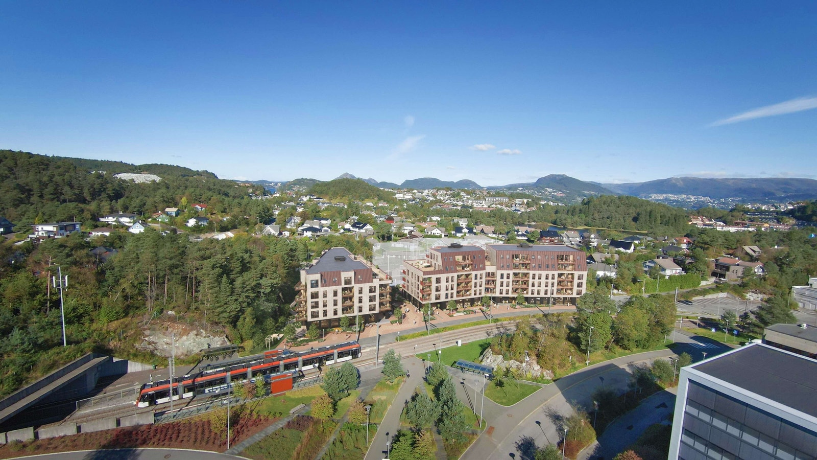 Nytt og moderne nabolag ved Sandslimarka bybanestopp Galleribilde