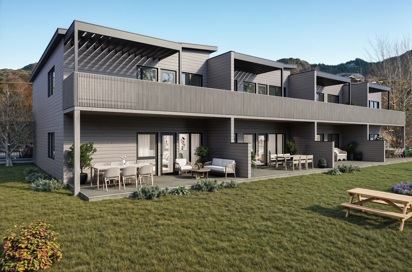 Leilighetene har store og fine utearealer. Galleribilde