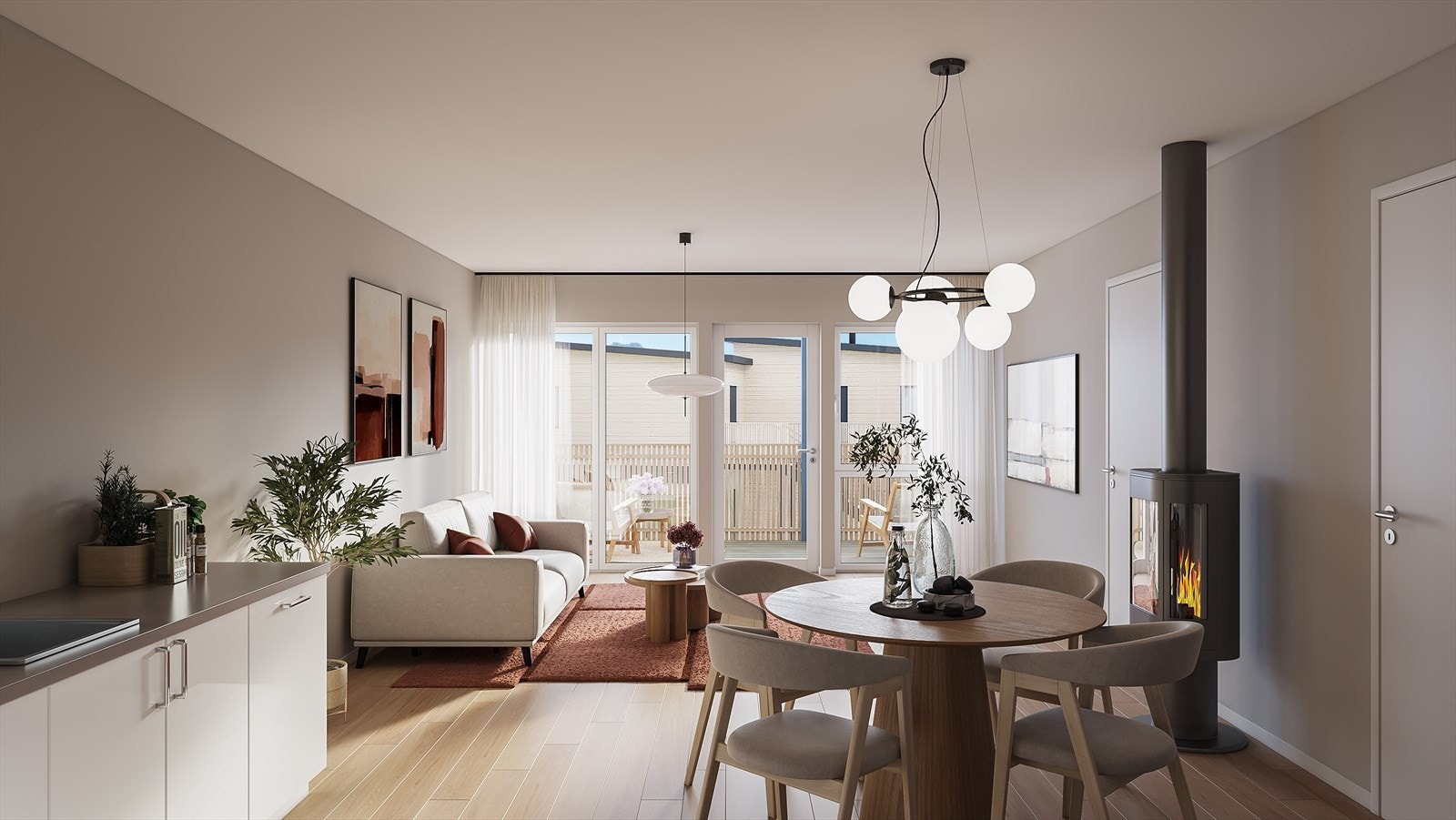 Velkommen inn i enhet 6. Alle enheter i 2.etasje kan få peisovn som tilvalg. Galleribilde