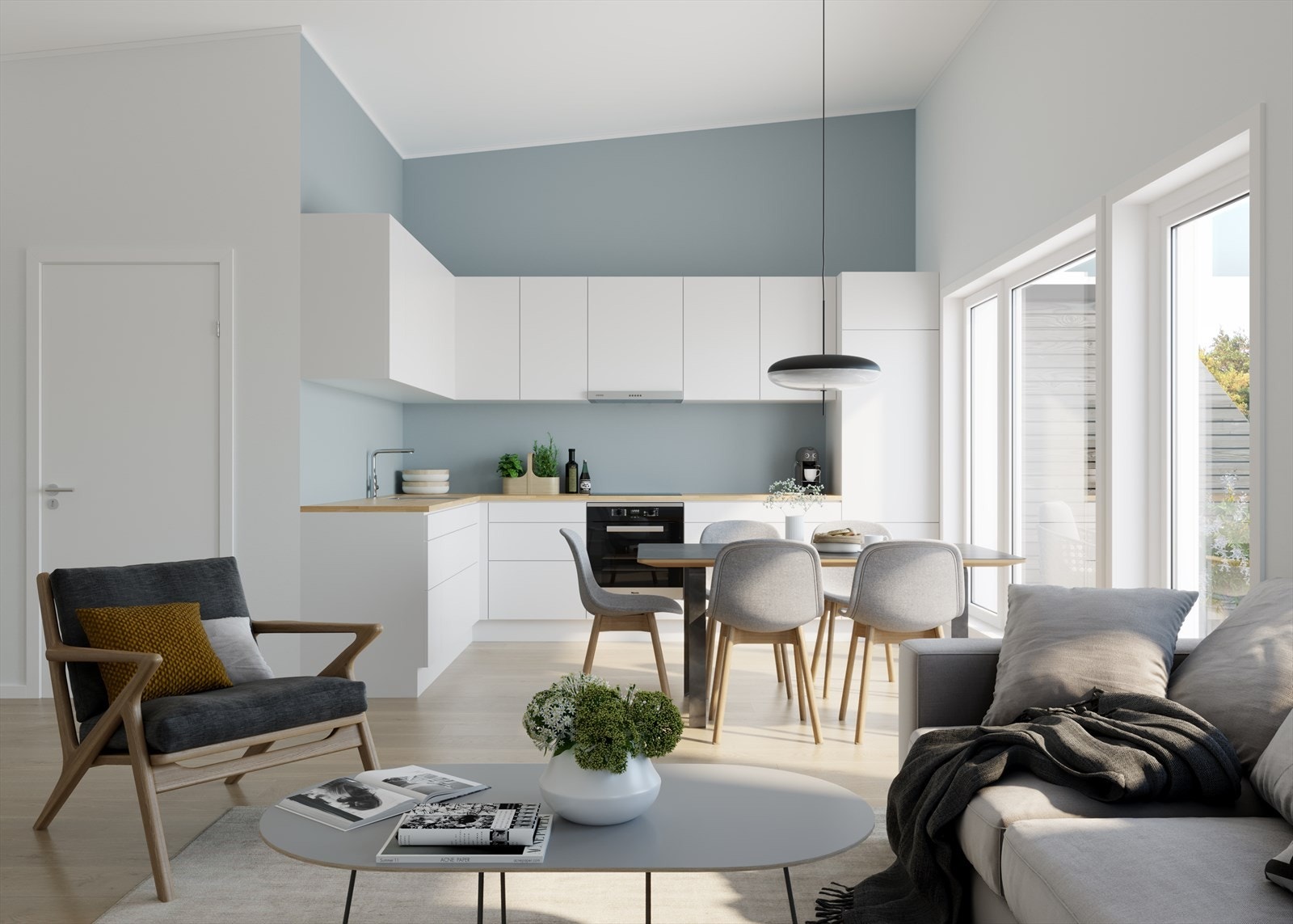 Stue og kjøkken. Galleribilde