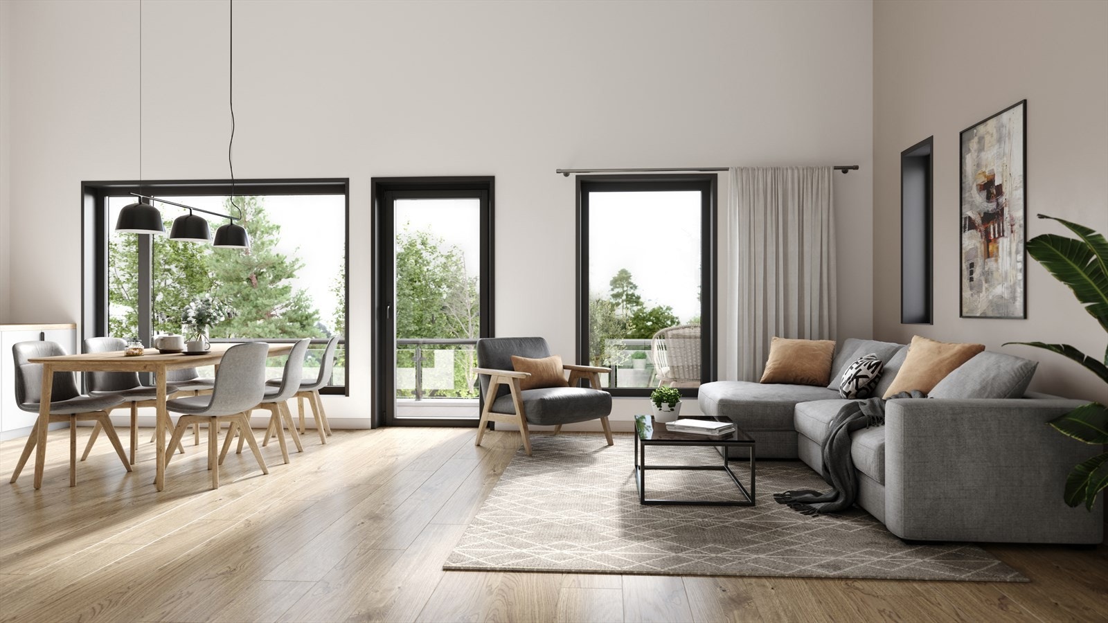 Stue og kjøkken i leilighet C. Galleribilde