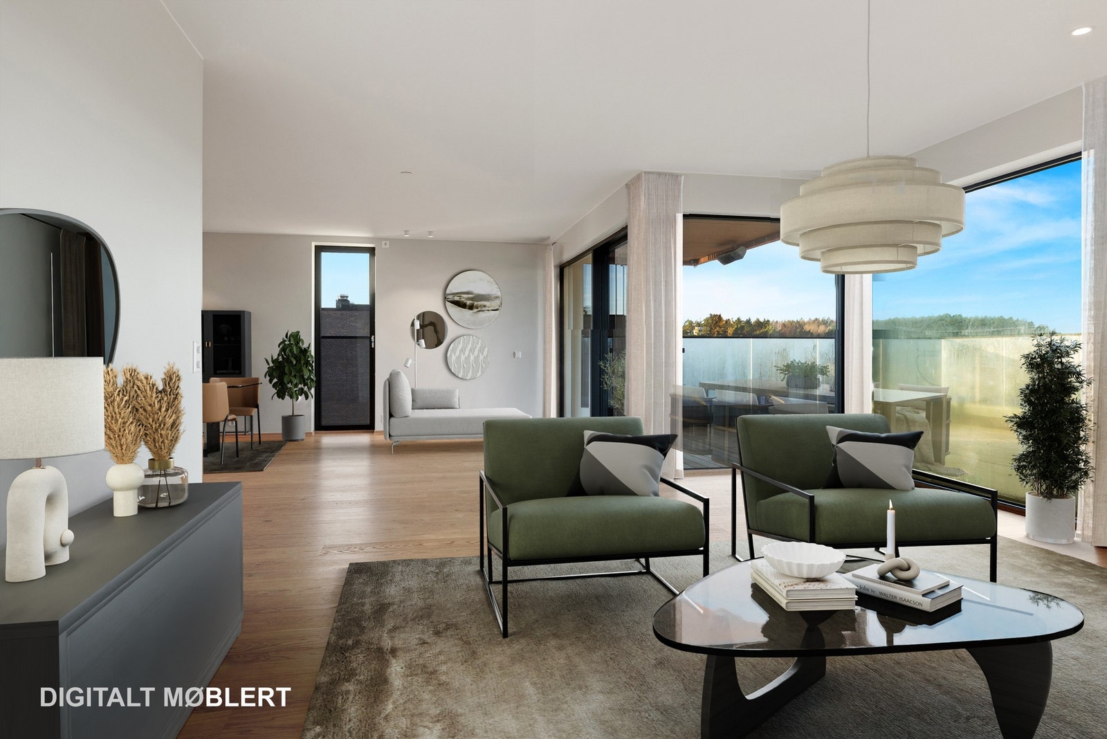 Stuen er stor og romslig med flere soner og utgang til den store terrassen. Galleribilde