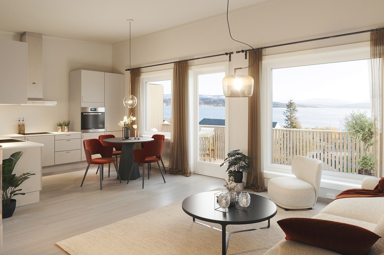 Leilighetene vil ha store vindusflater og godt med naturlig lys. Galleribilde