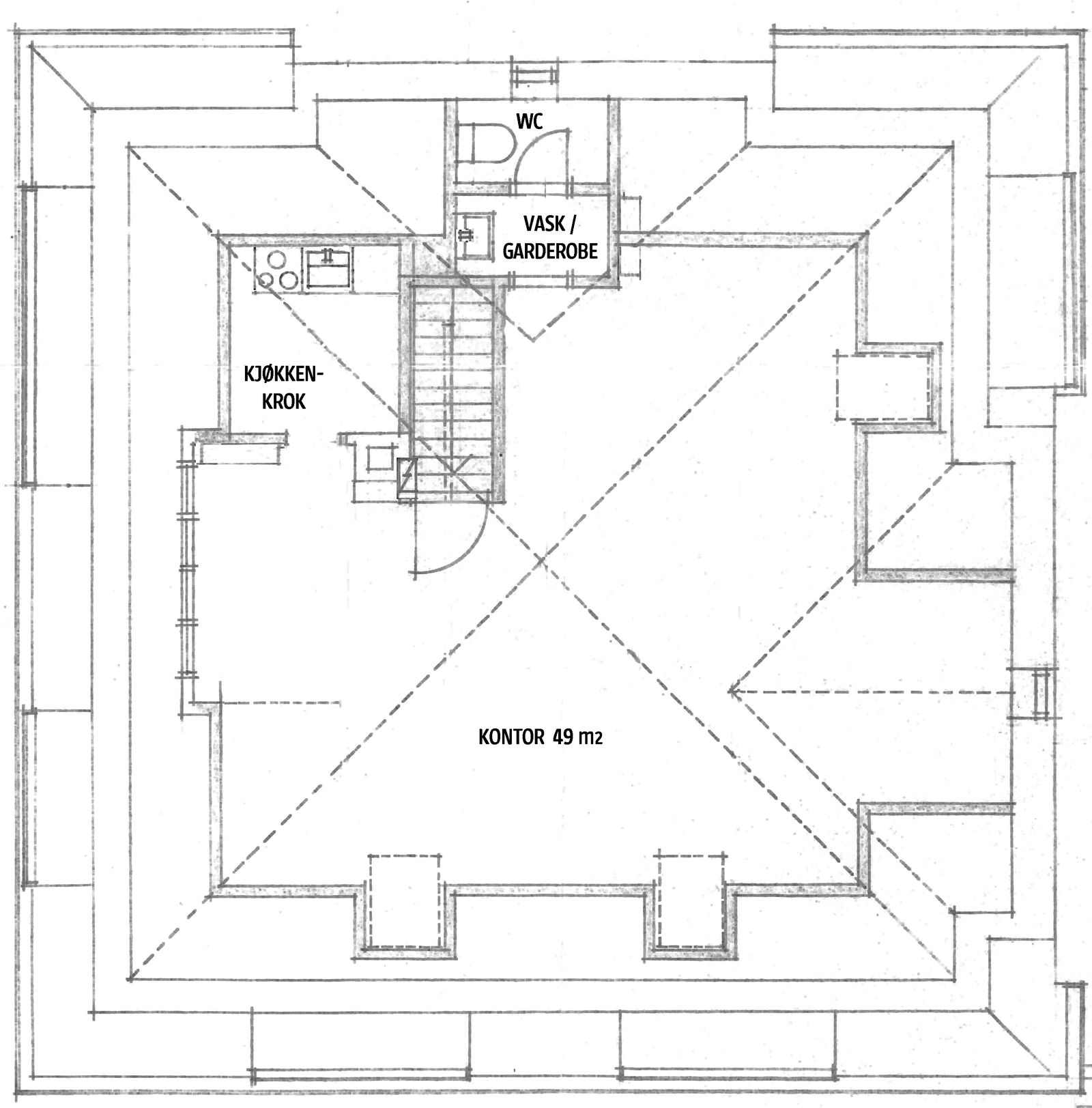 Plantegning 3. etg. 56 m2 BRA-i.
Tegningen er kun laget for illustrasjon og har omtrentlige mål. Galleribilde