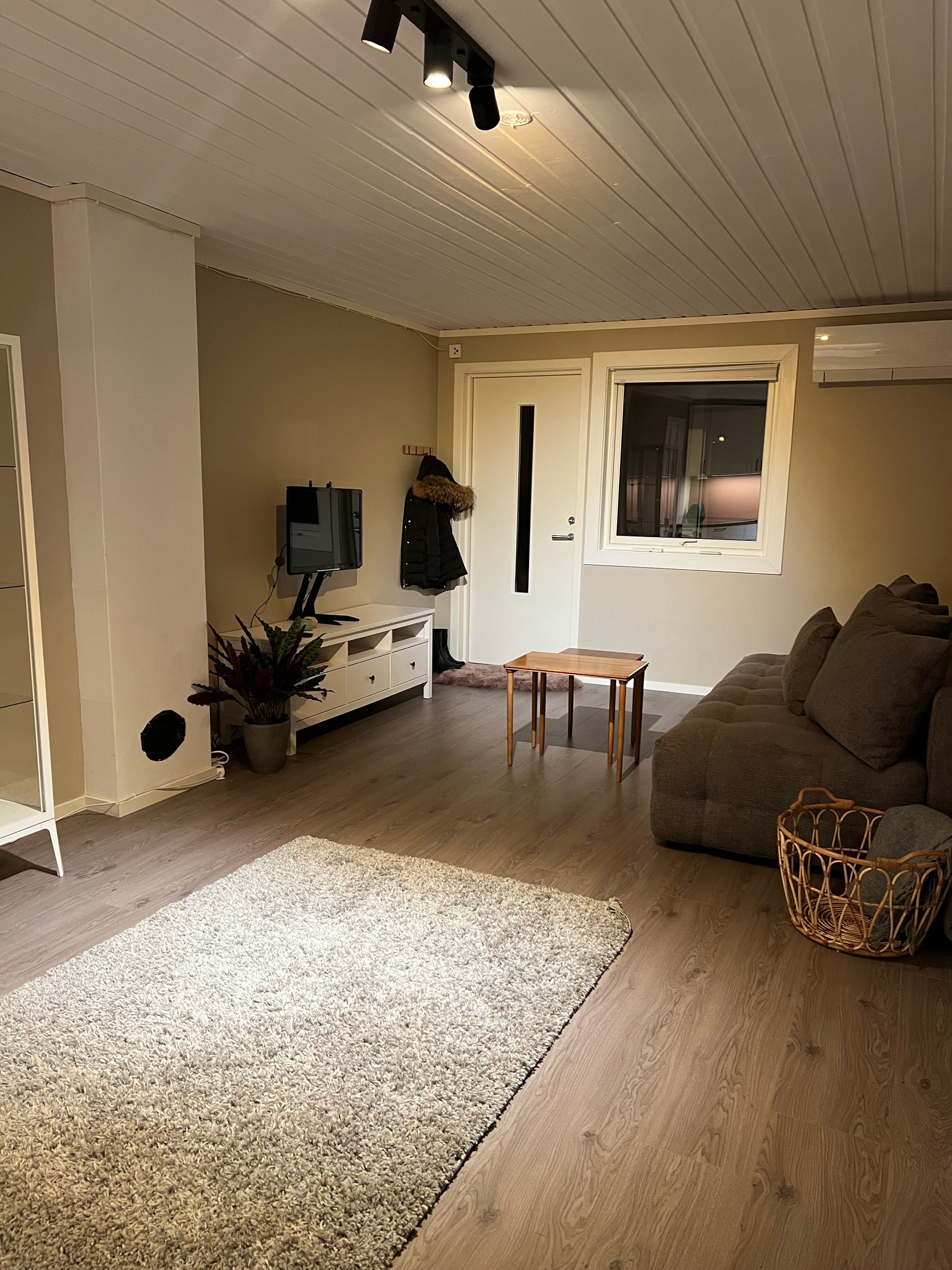 Følger med tv med chroomecast, men det er god plass til å sette inn en større tv. Varmepumpe for kalde kvelder. Galleribilde