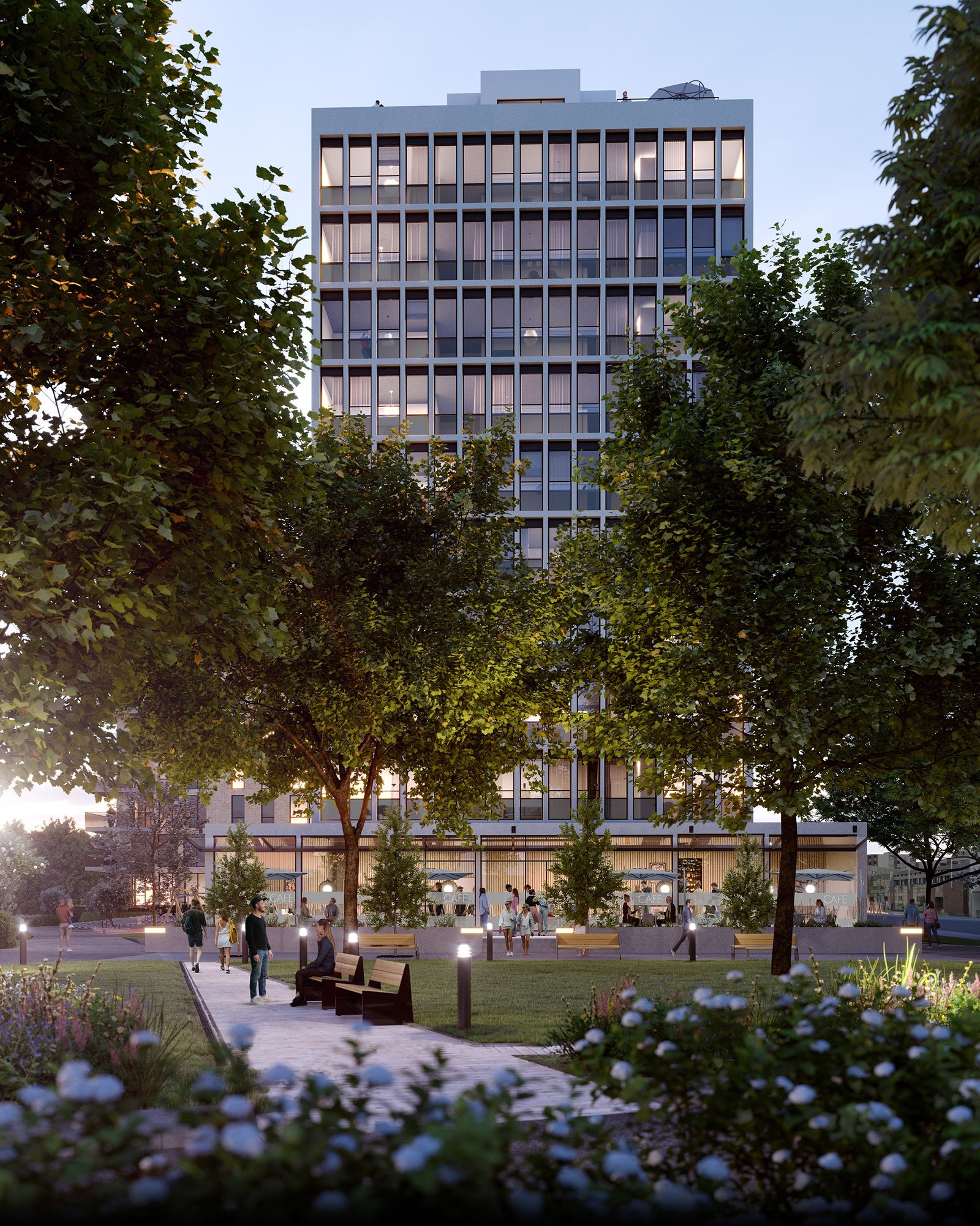 Illustrasjon fra uteområde mellom Høyblokka og Administrasjonsblokka. Avvik vil forekomme Galleribilde