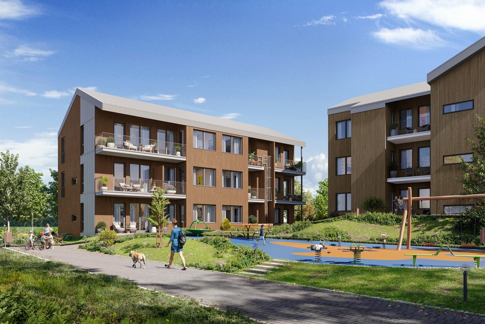 Prosjektet vil ha flotte fasader med hyggelige uteområder | Illustrasjon Galleribilde