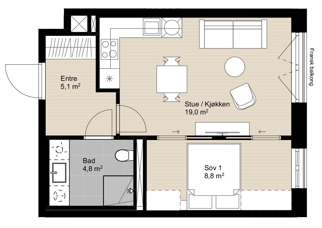 G-506, arealeffektiv 2-roms selveierleilighet i 5.etg Galleribilde