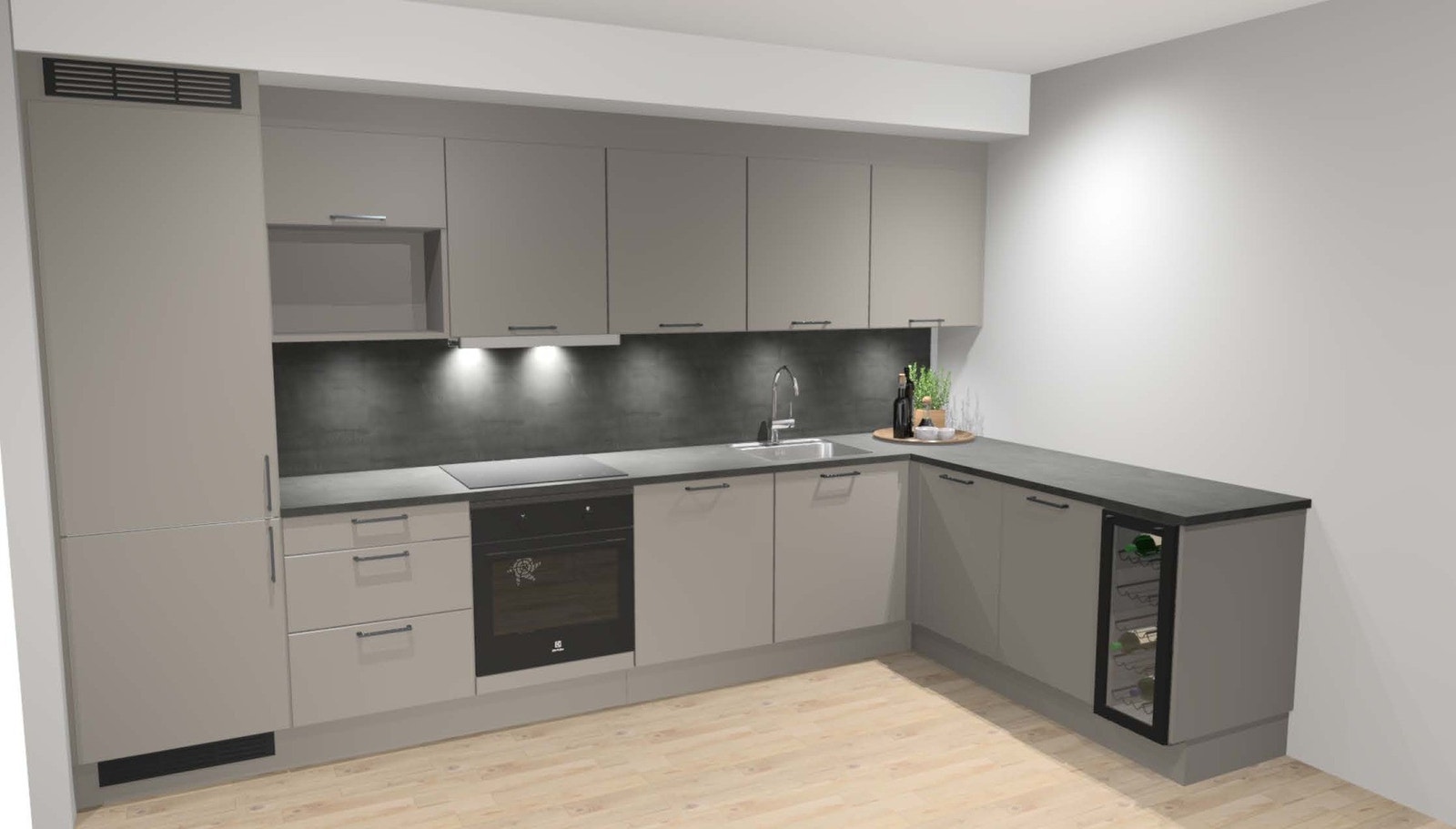 Illustrasjon av kjøkken levert av kjøkkenleverandør. Her er det gjort noen flotte oppgraderinger! Se standard for mer info. Galleribilde