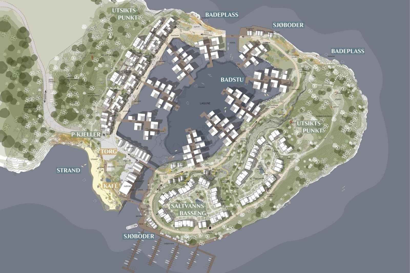 Strender, badstue, badeplasser, sjøboder, saltvannsbasseng, torg, kafeer, p-kjeller m.m. Snart kan du sikre deg Skandinavias mest spektakulære fritidsboligprosjekt Galleribilde