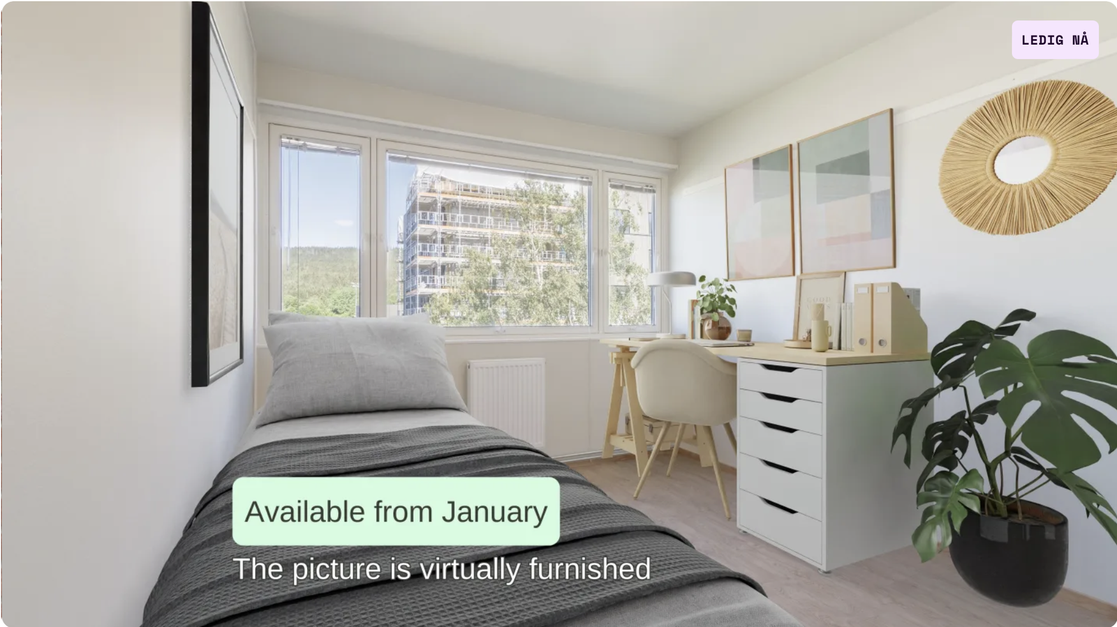 Bilde fra hybelen. Her er har vi møblert hybelen digitalt. Galleribilde