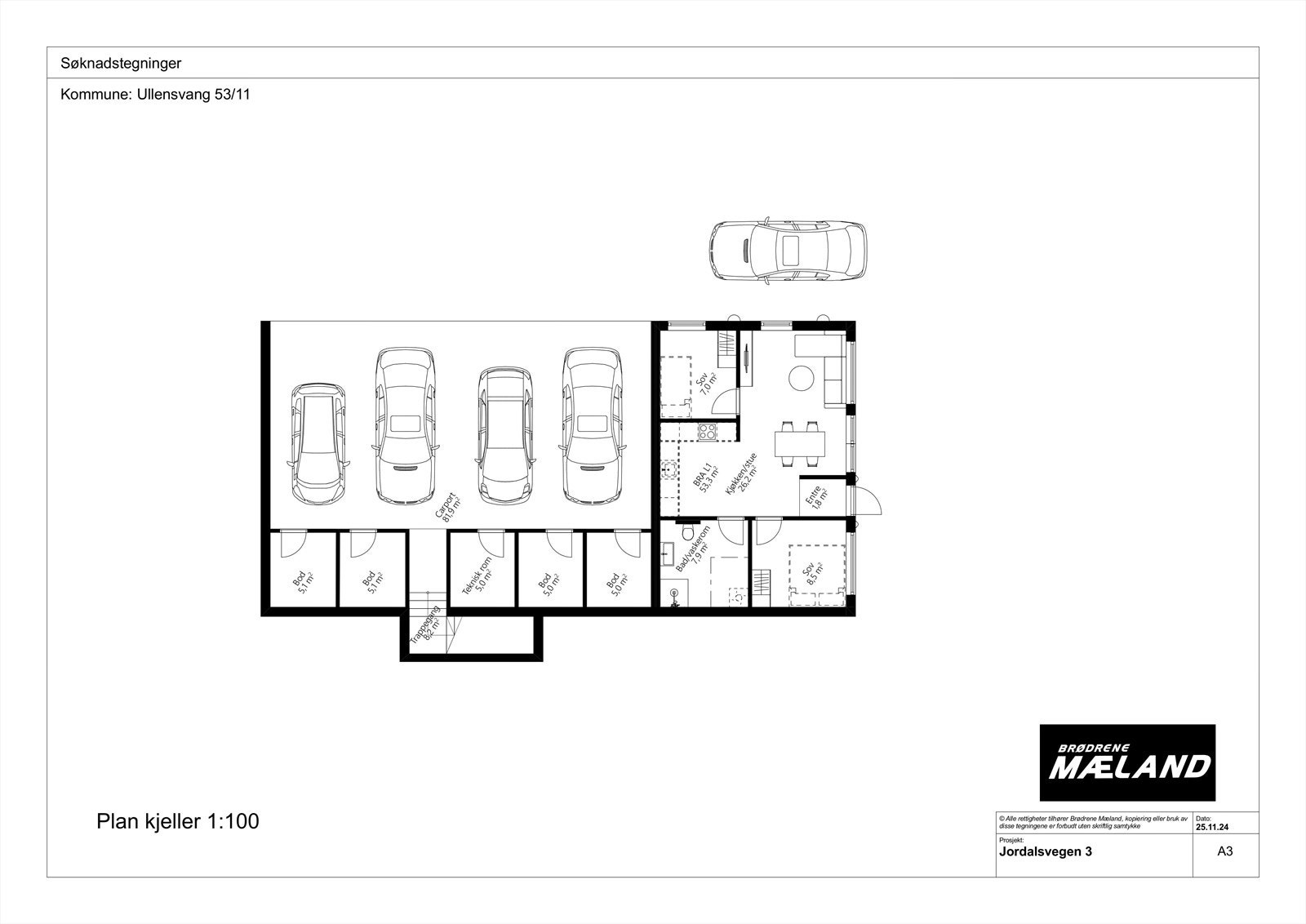Felles garasje og boder samt 3-roms leilighet på bakkeplan - Søknadstegninger, avvik kan forekomme Galleribilde