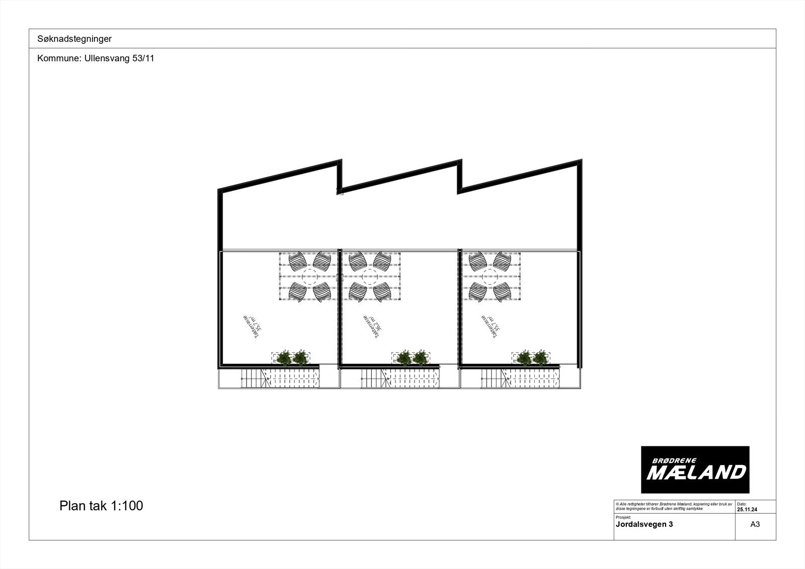 De tre leiligheten på 115m2 har også hver sin takterrasse - Søknadstegninger, avvik kan forekomme Galleribilde