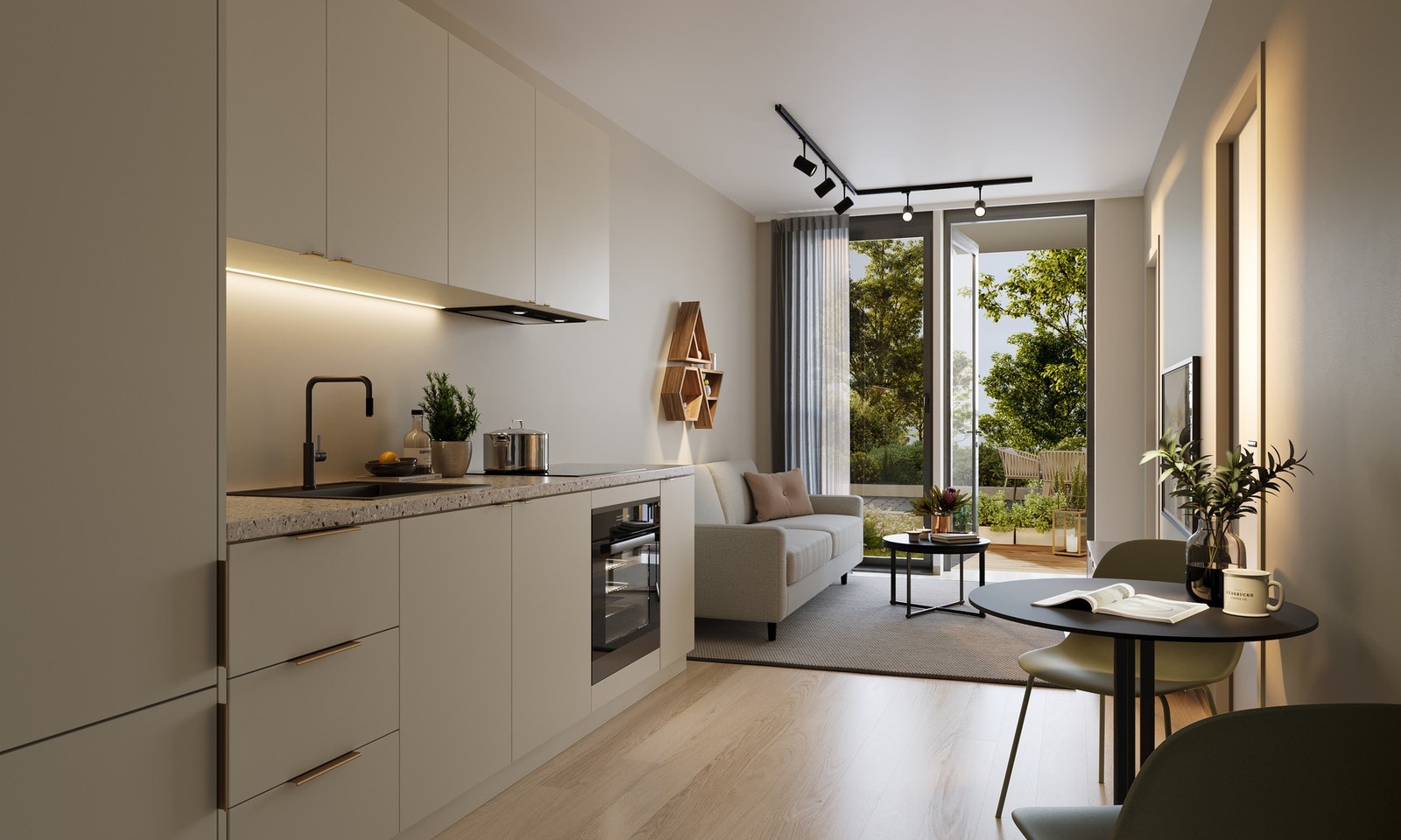 Leilighetene har moderne nyboligstandard med bl.a. vannbåren gulvvarme. Illustrasjon fra en 2-roms leilighet. Avvik vil forekomme. Galleribilde