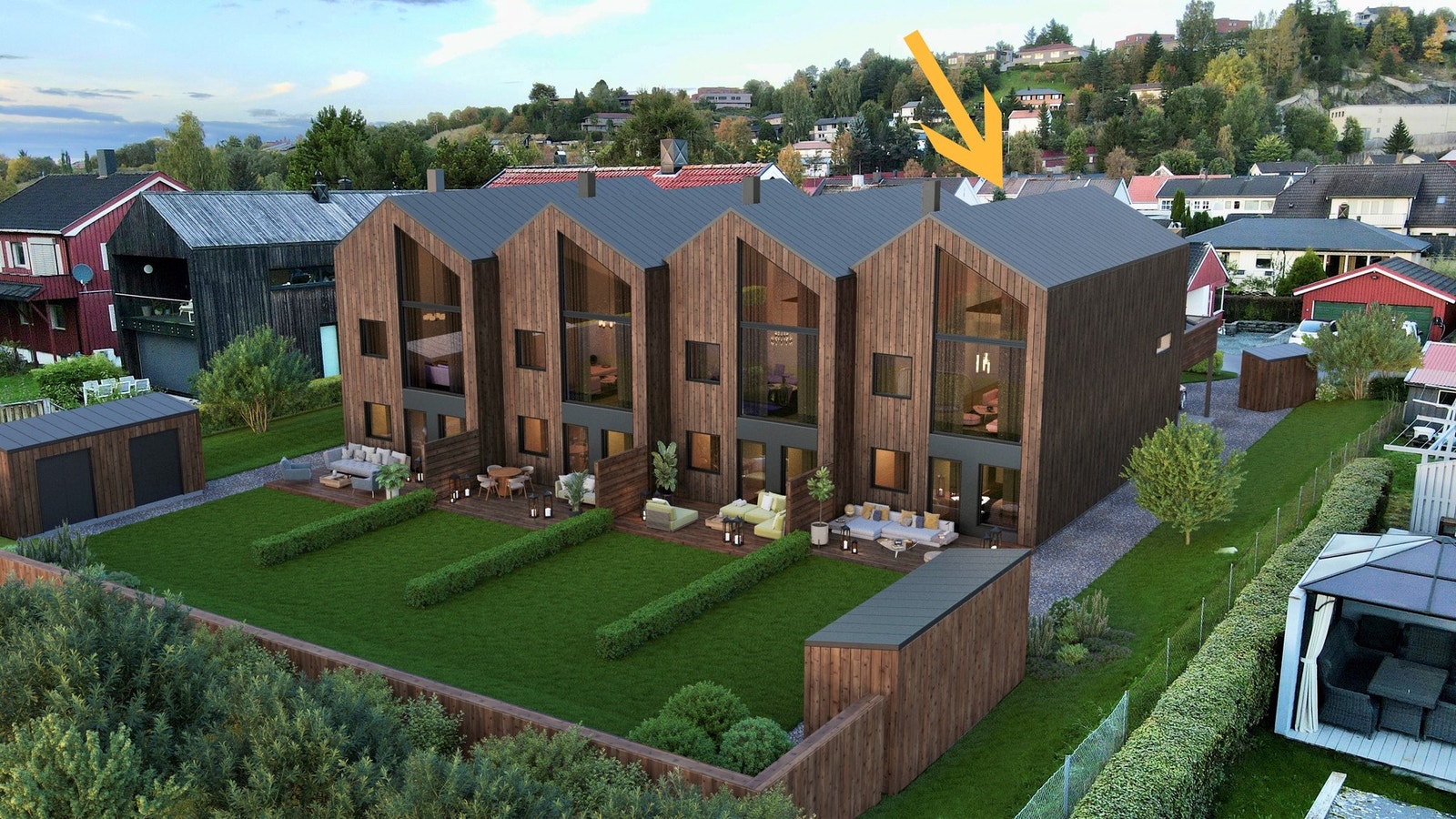 Her får du en svært innholdsrik bolig over tre plan med god takhøyde. Boligen byr blant annet på flotte uteområder både på fram- og baksiden av rekkehuset. Illustrasjon, avvik vil forekomme. Galleribilde