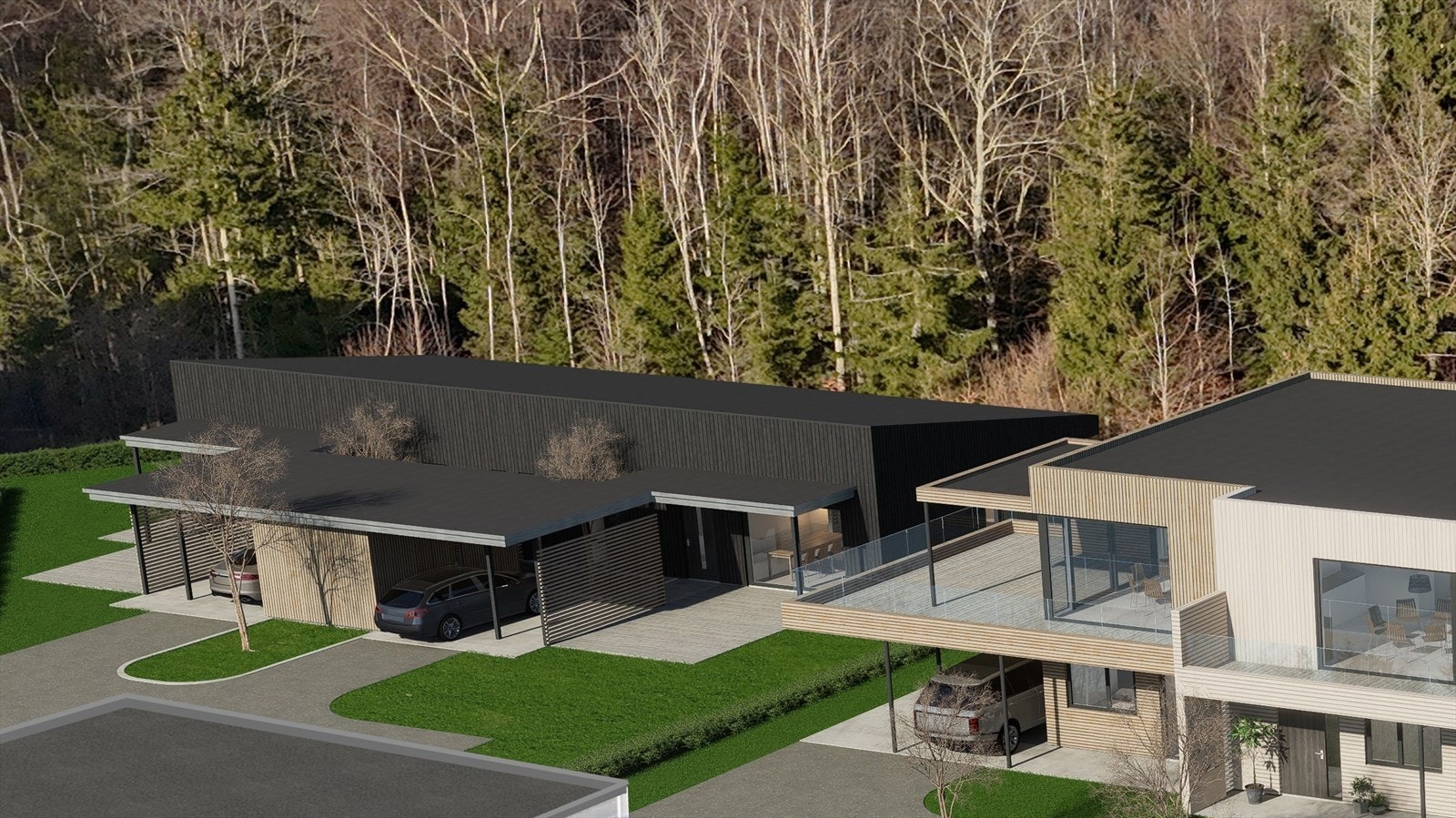 Boligene får store solrike terrasser på begge sider av boligen. Galleribilde