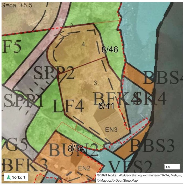 Utsnitt reguleringsplan. To rorbu og ett naust Galleribilde